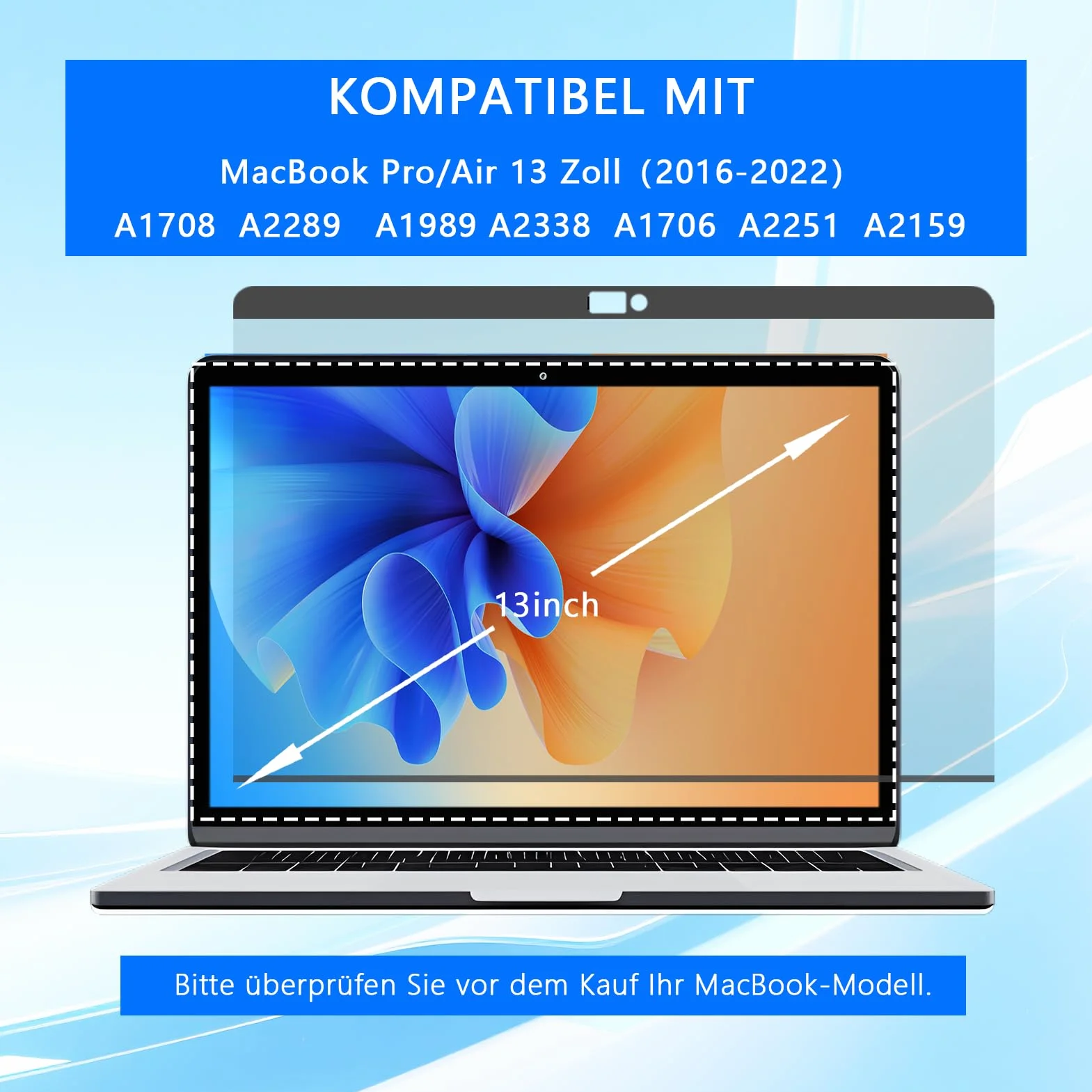 Folia ochronna Anti-Blue Light Privacy Magnetyczny filtr prywatyzujący do Apple MacBook Pro/Air 13 cali (2016-2022, M1, M2)