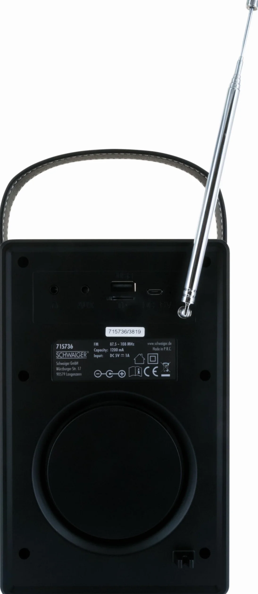 SCHWAIGER 715736 Przenośny radiobudzik analogowy FM Bluetooth Głośnik muzyczny Radio AUX Micro-SD Drewniany wyświetlacz LED