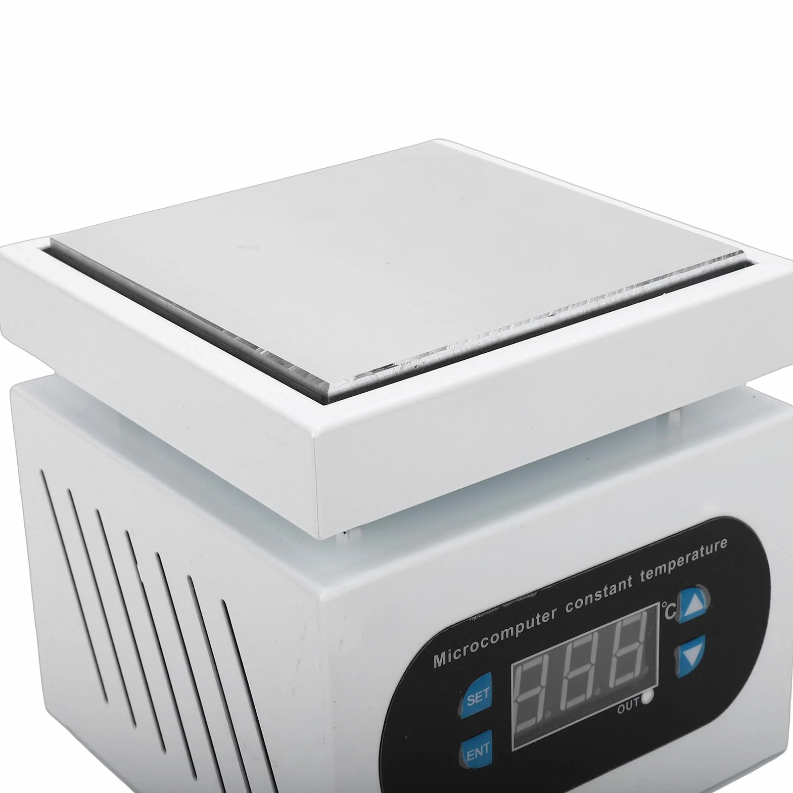 LiebeWH Płyta Grzewcza do Lutowania 350W 100x100mm Aluminium Lotnicze Szybkie Nagrzewanie Precyzyjna Kontrola Temperatury z Wielokątowym Odprowadzaniem Ciepła do Przeróbek PCB i Napraw (wtyczka UE)