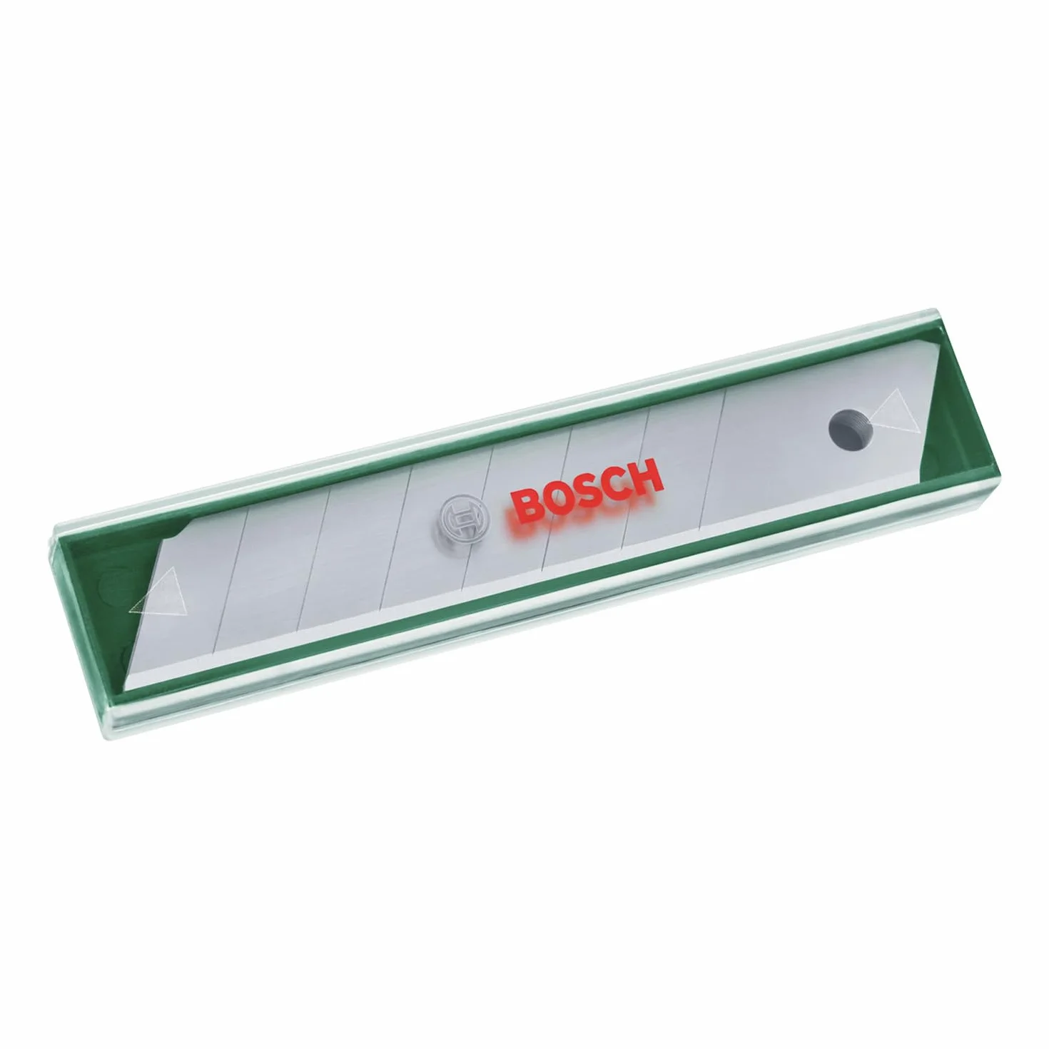 Bosch Ostrza odłamywane 18 mm, 10 szt. (osprzęt do noża odłamyw./introligatorsk., wysokiej jak. stal SK5, rozm. ostrza 18 mm, 7 segmentów odłamyw., kaseta)