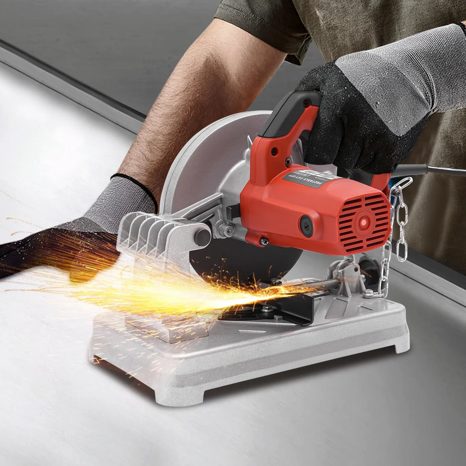 Piła ukośna, 1200 W, ukośnica ukośna do metalu, 5200 obr./min 0-45 ˚ kąt Ø 7,3", brzeszczot do cięcia drewna, stali, ścian, podłóg
