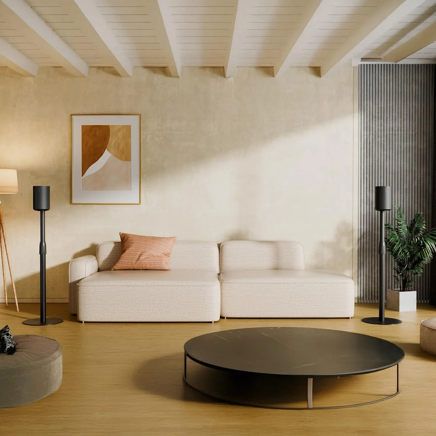 Maclean MC-496 Statyw podłogowy do Sonos Era 100 i 300 | Regulacja 682-1068 mm | Zarządzanie kablami i stabilna podstawa | Zestaw 2 czarnych statywów