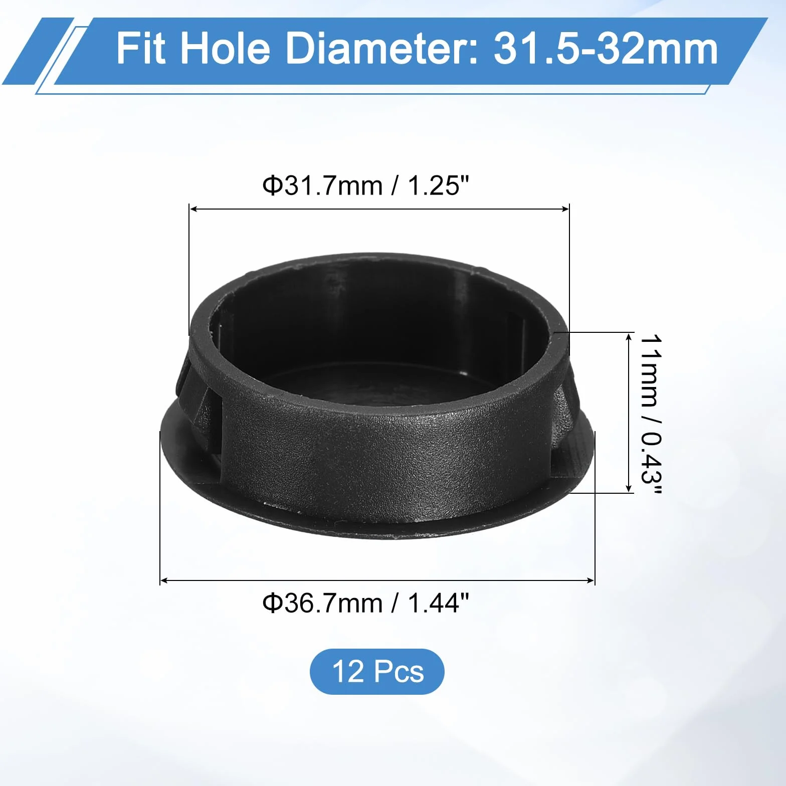 QUARKZMAN 12 sztuk 32 mm (1-1/4") zaślepki do wywierconych otworów, nylonowe zatyczki ślepe zaślepki czarne, okrągłe zatrzaskowe otwory do wywierconych otworów do szafek maszyn mebli