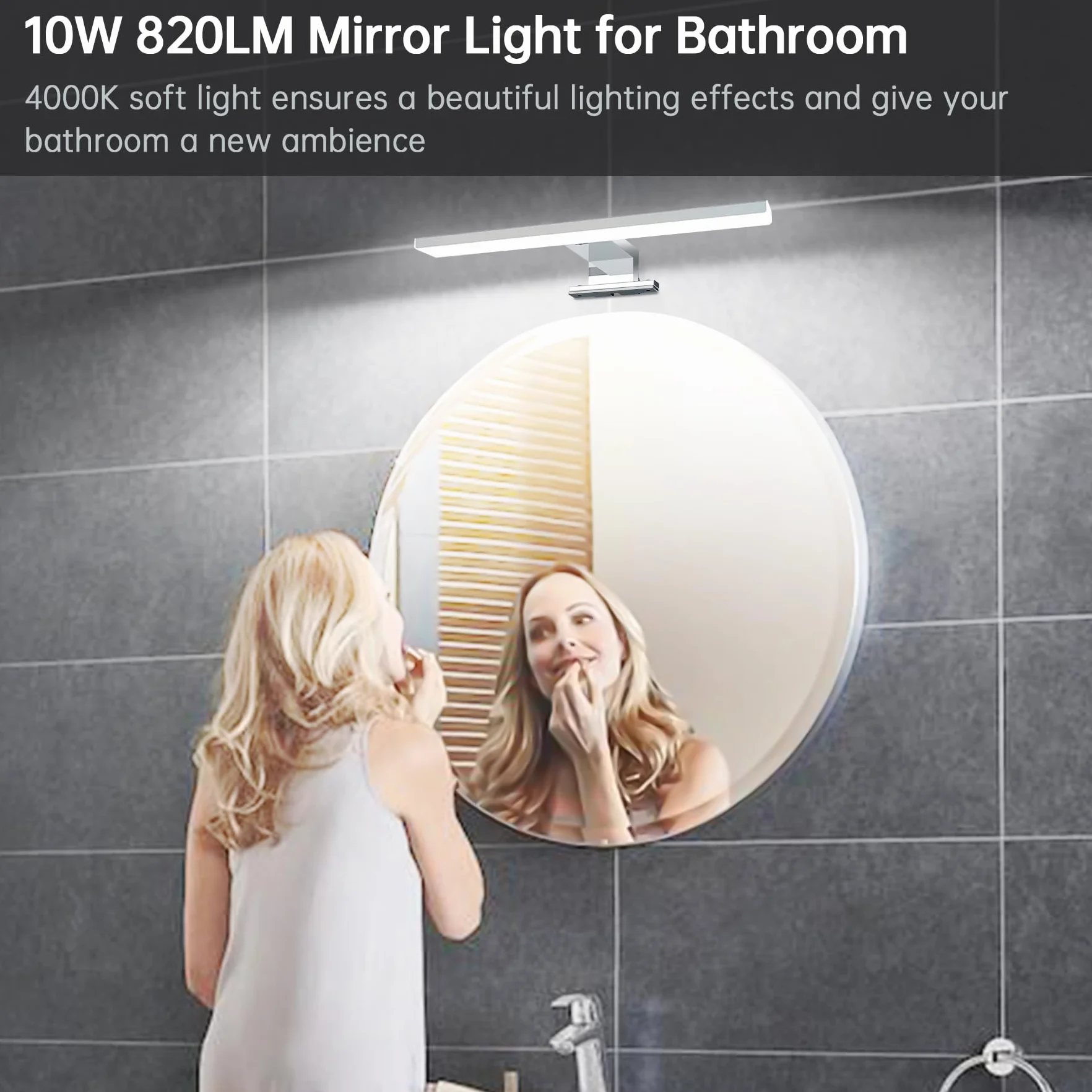 Lampa łazienkowa LED nad lustro, 5 W, neutralna biel, 4000 K, lampa ścienna 500 lm, lampa do lustra z wtyczką, montaż 3 w 1, 30 cm, IP44, lampa łazienkowa z lustrem, 230 V, 300 mm