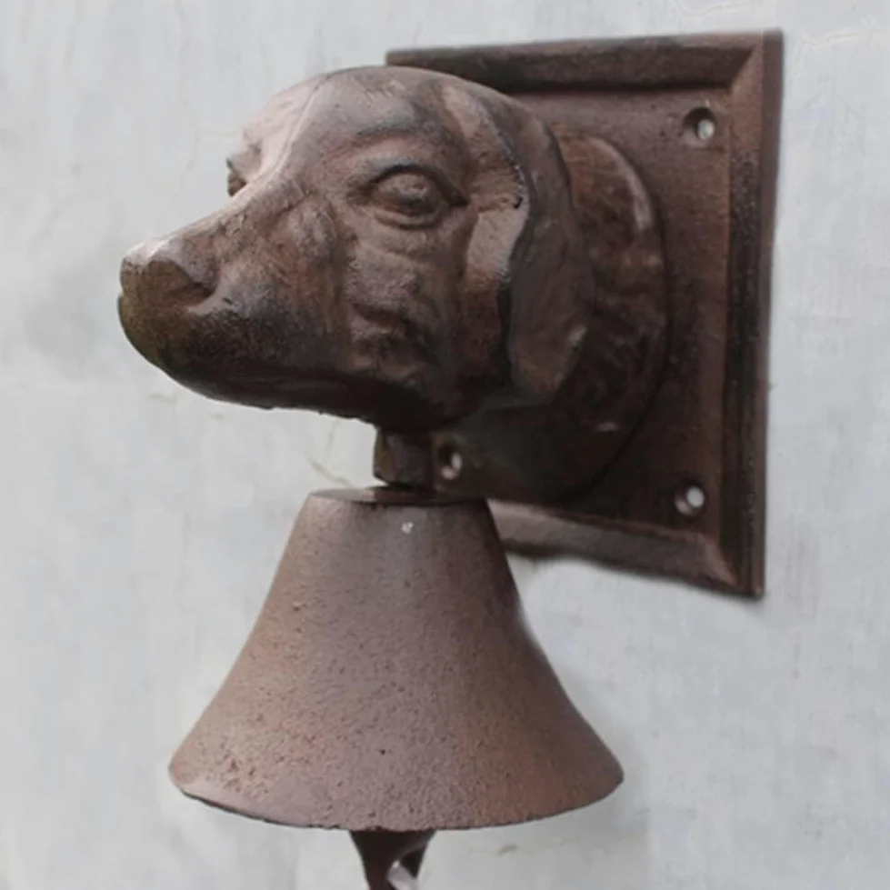 Żeliwny dzwonek do drzwi, naścienny antyczny dzwon Vintage dzwonek do drzwi dekoracja głowy psa dzwonek do drzwi żeliwny dzwonek ścienny w stylu antycznym wystrój ogrodu domu żelazne figurki zwierząt
