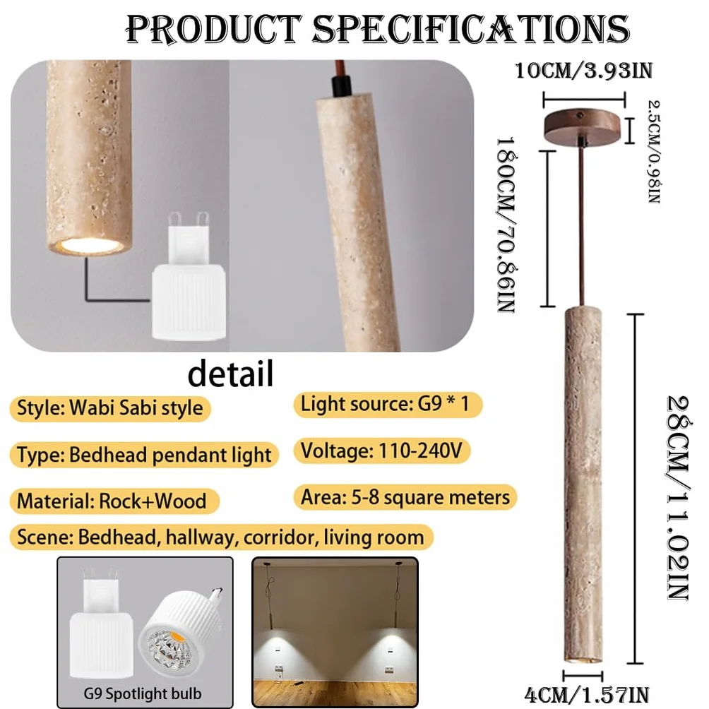 Światło Zawieszone W Stylu Retro Żółta Kamienna Lampa Wisząca Światło Zawieszone W Stylu Wabi Sabi Oświetlenie Dekoracyjne Regulowane Światło Zawieszone Do Sypialni Korytarz Bar(2 pack)