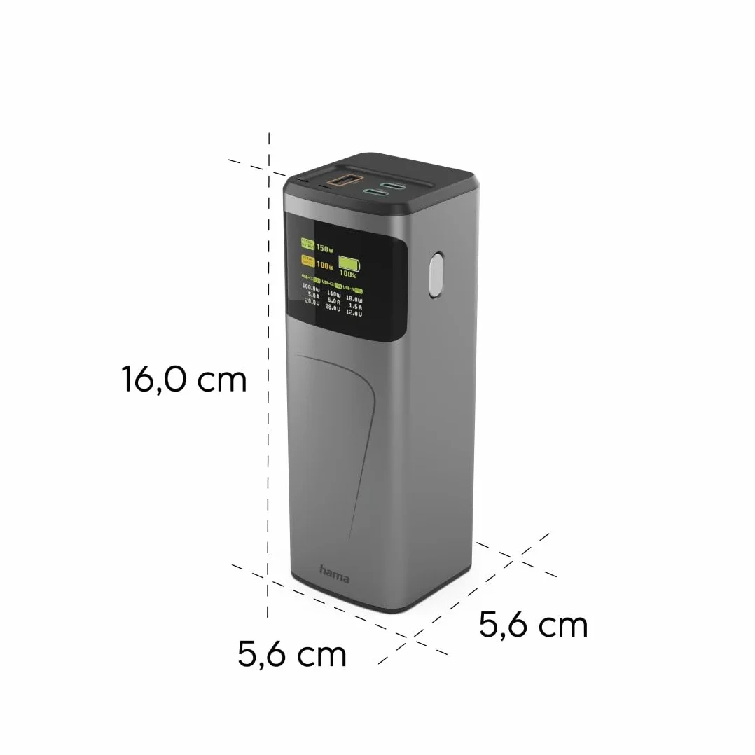 Hama Power Pack 24000mAh 150W Power Bank Szybkie Ładowanie Power Delivery Quickcharge 2xUSB-C 1xUSB-A Kompaktowy Podróżny