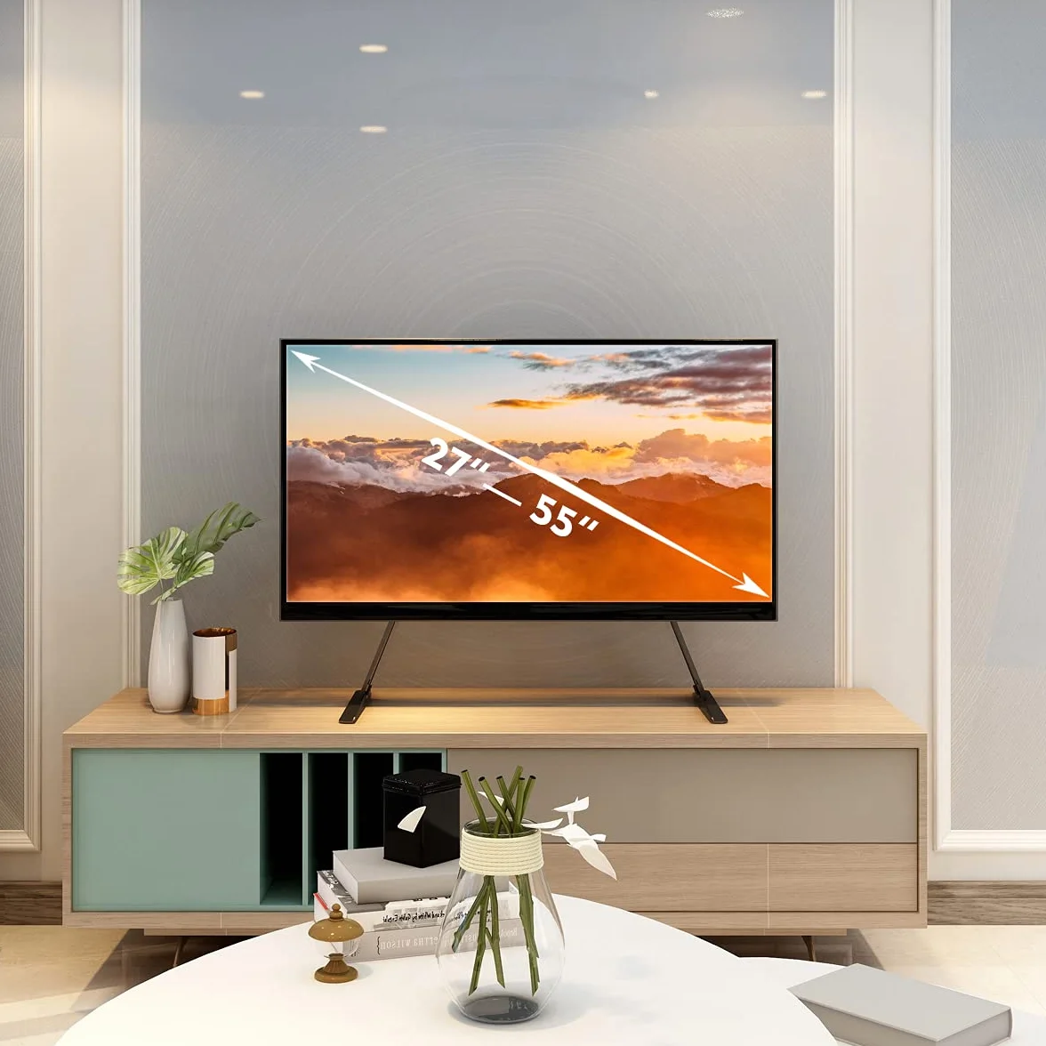HT01B-001 Uniwersalny stojak na telewizor VESA, stojak na telewizor z regulacją wysokości, do telewizorów od 27 do 55", z organizatorem kabli i regulacją wysokości, wytrzymuje do 60 kg