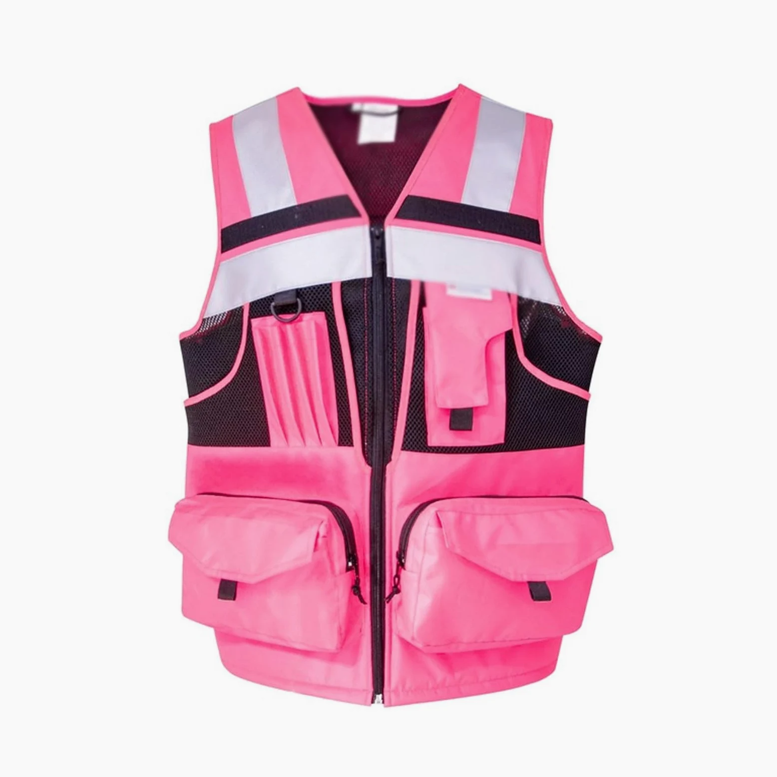 Kamizelka odblaskowa, Kamizelka odblaskowa Oxford z odblaskowymi paskami, wieloma kieszeniami, wielokolorowy, S-5XL(Rose red,XL)