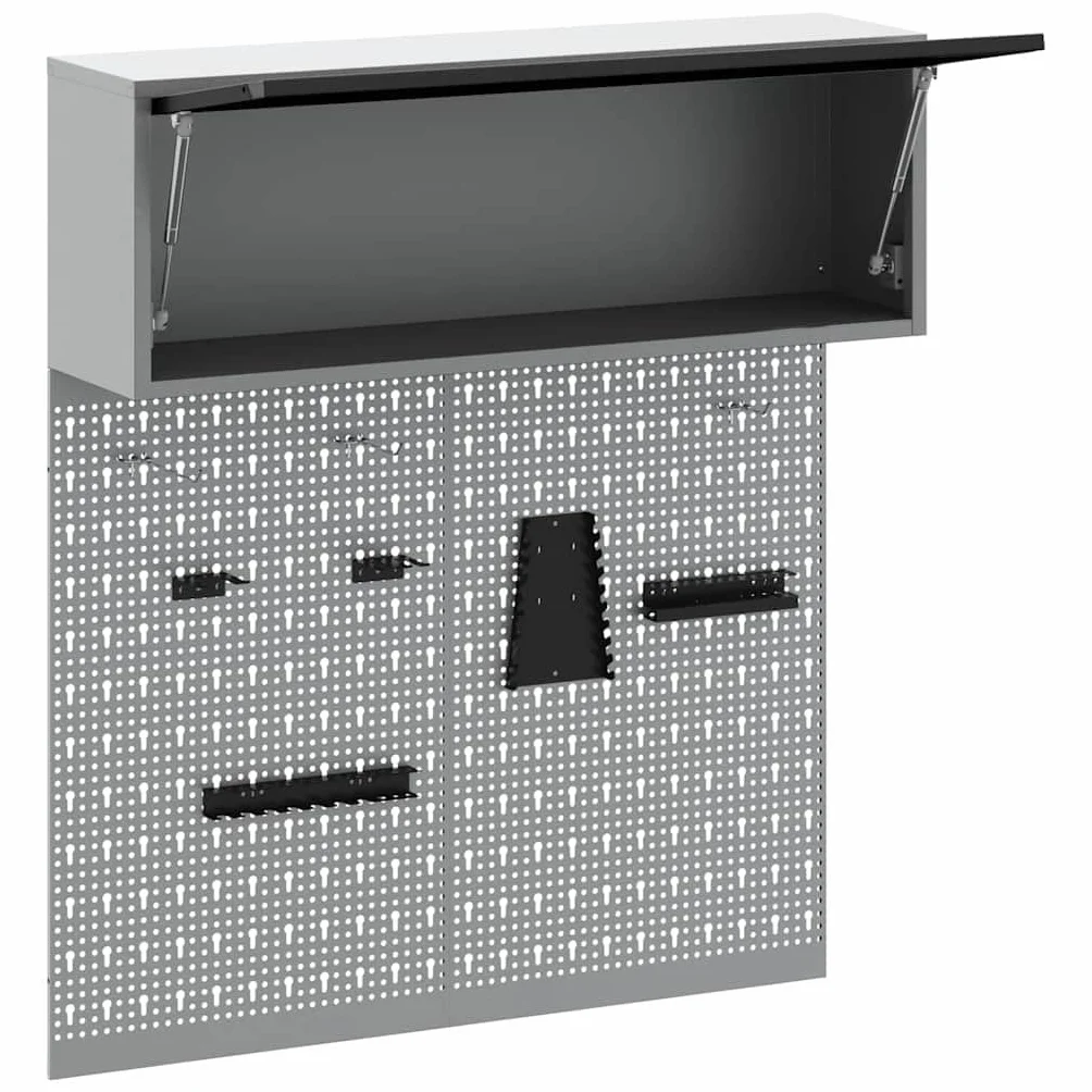 vidaXL Zestaw szafek narzędziowych z półką 3 pcs Czarny, Organizacja warsztatu, ścienny szafka na narzędzia, metalowe przechowywanie, pegboard do garażu, idealne na bałagan