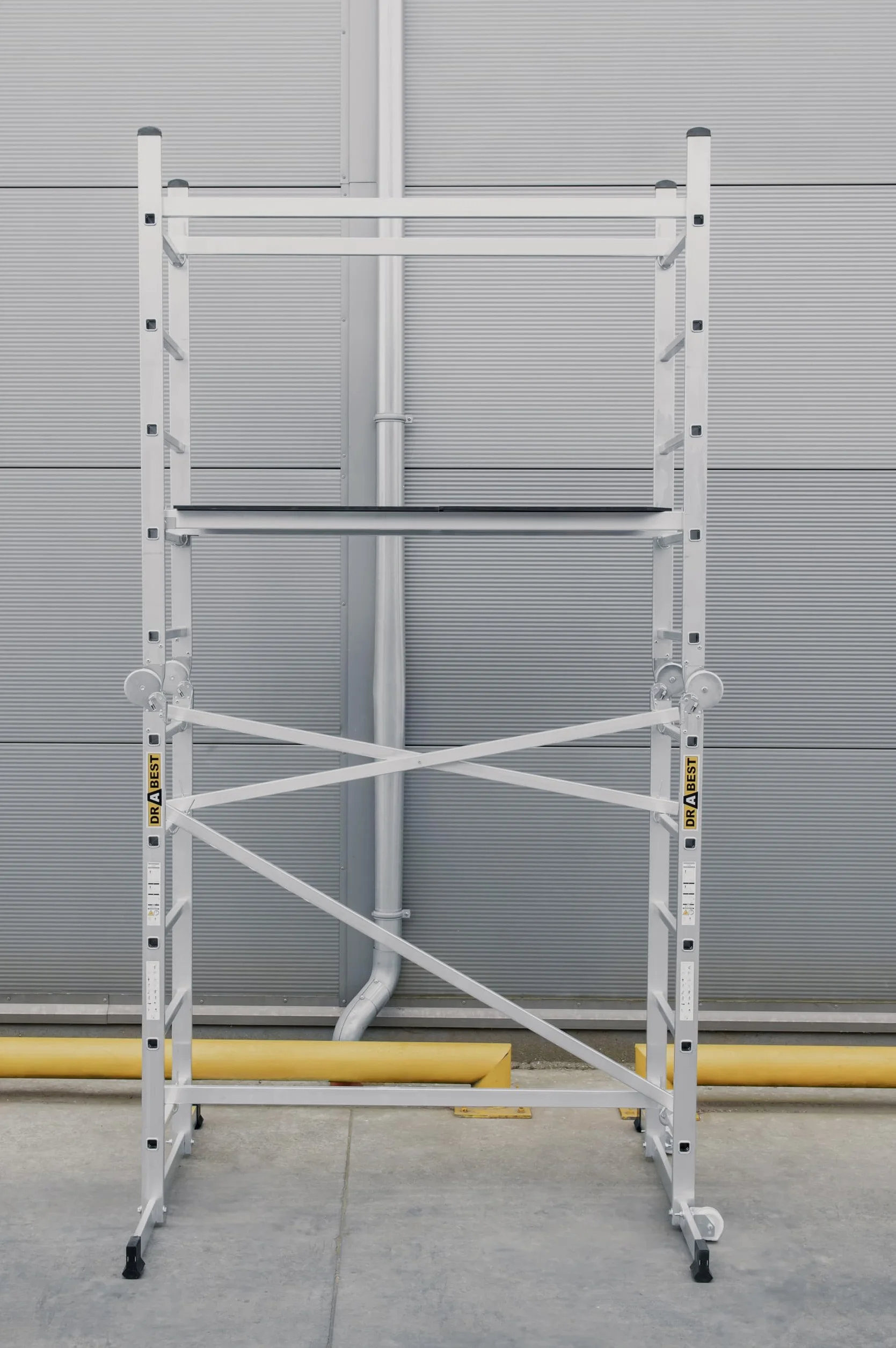 DRABEST Aluminiowe rusztowanie drabinowe Rusztowanie przegubowe Antypoślizgowe rusztowanie budowlane Rusztowanie jezdne o nośności do 150 kg – wysokość robocza 4 m
