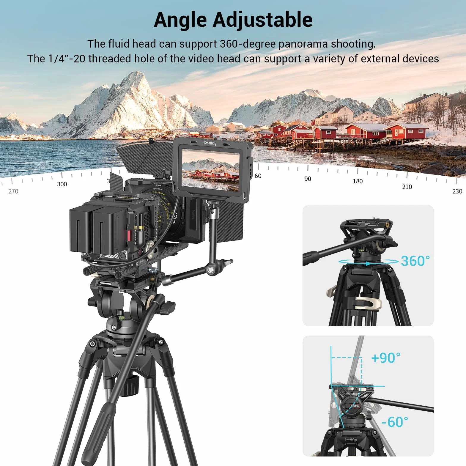 SMALLRIG Video Tripod System, 73-Calowy WytrzymałY Statyw z GłOwicą PłYnową 360 Stopni i PłYtą Szybkiego Uwalniania do Lustrzanek Cyfrowych, Kamer, AparatóW - 3751