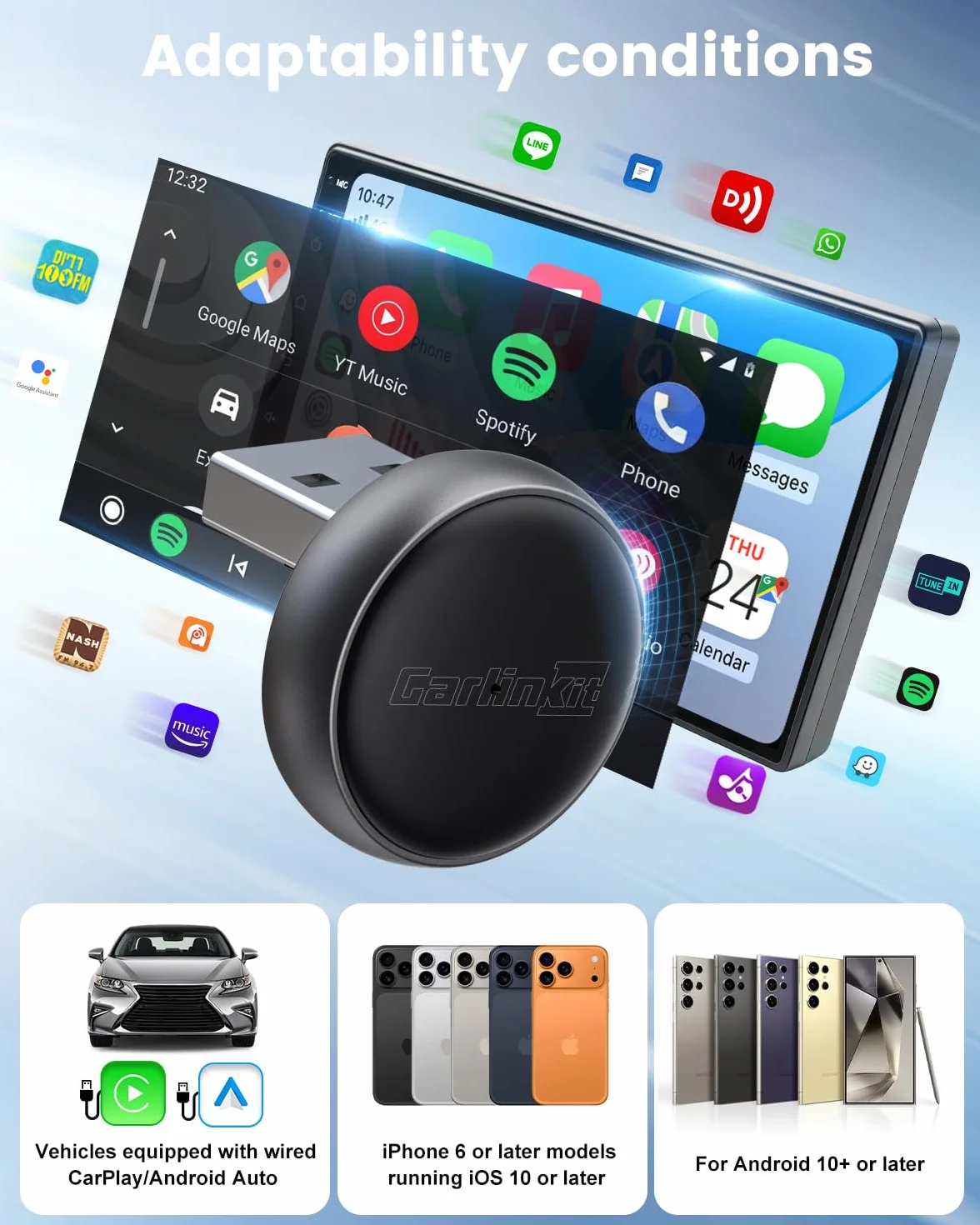 CarlinKit MINI Ultra3 Bezprzewodowy Adapter CarPlay Android Auto iOS 10+ Android 11.0+