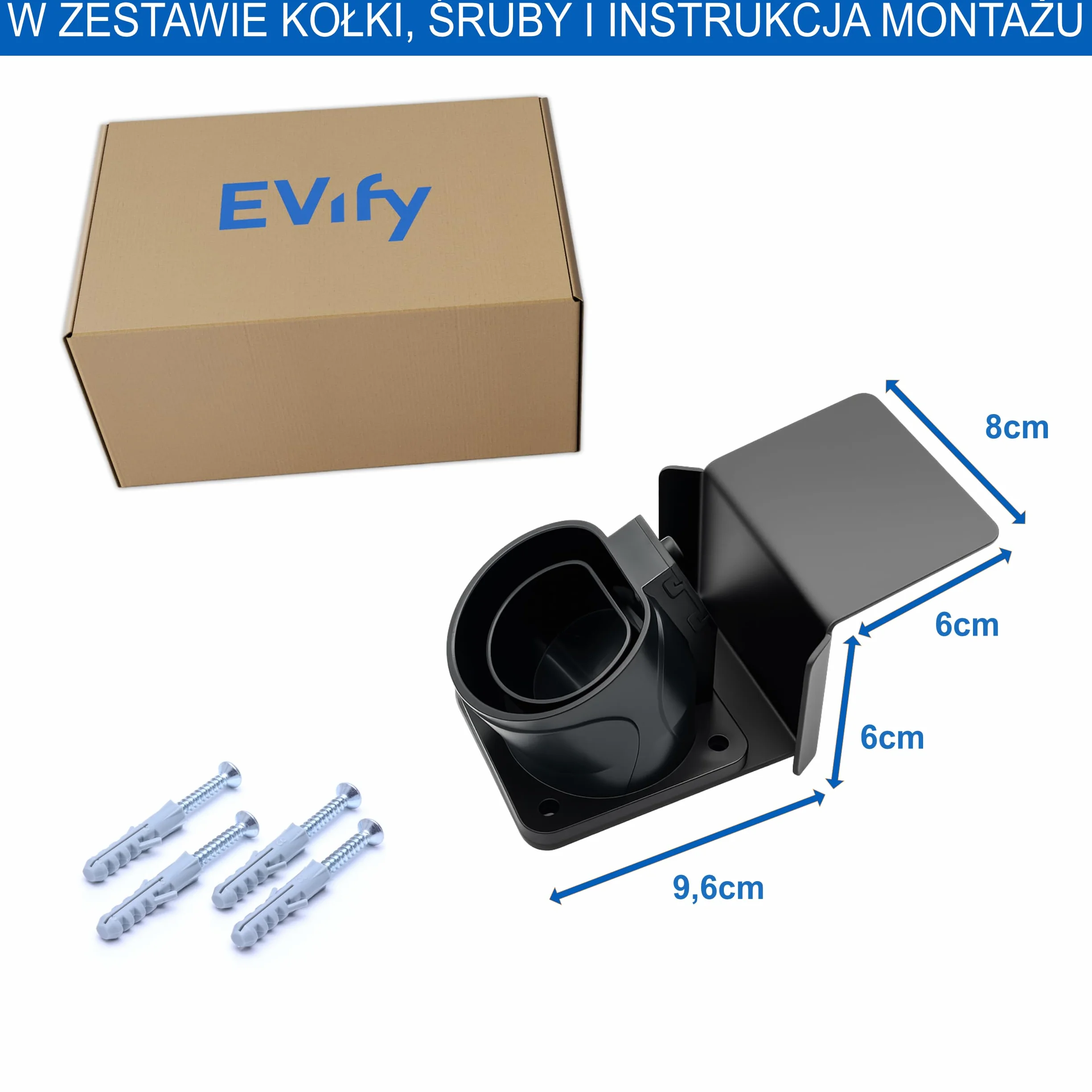 Uchwyt ścienny EVify Type 2, uchwyt na kabel ładujący – wytrzymały uchwyt ze stali nierdzewnej do wallboxów i samochodów elektrycznych