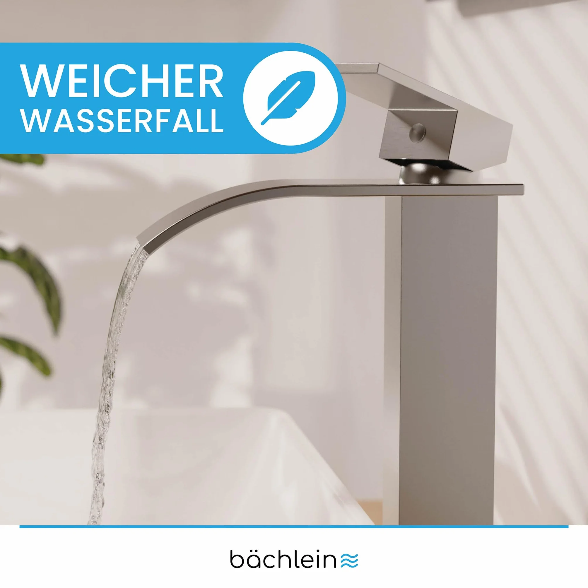 Bächlein Bateria łazienkowa Tamina wysoka konstrukcja wodospadu, bardzo wysoka bateria jednouchwytowa z zestawem montażowym do umywalki nablatowej, kran łazienkowy, stal nierdzewna szczotkowana