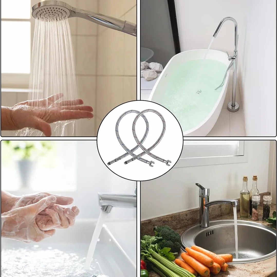 Wąż pancerny 3/8 cala – wąż elastyczny ze stali nierdzewnej 60 cm – kran przedłużający G3/8 x M10 – wąż przyłączeniowy do armatury kuchennej i łazienkowej, 2 sztuki