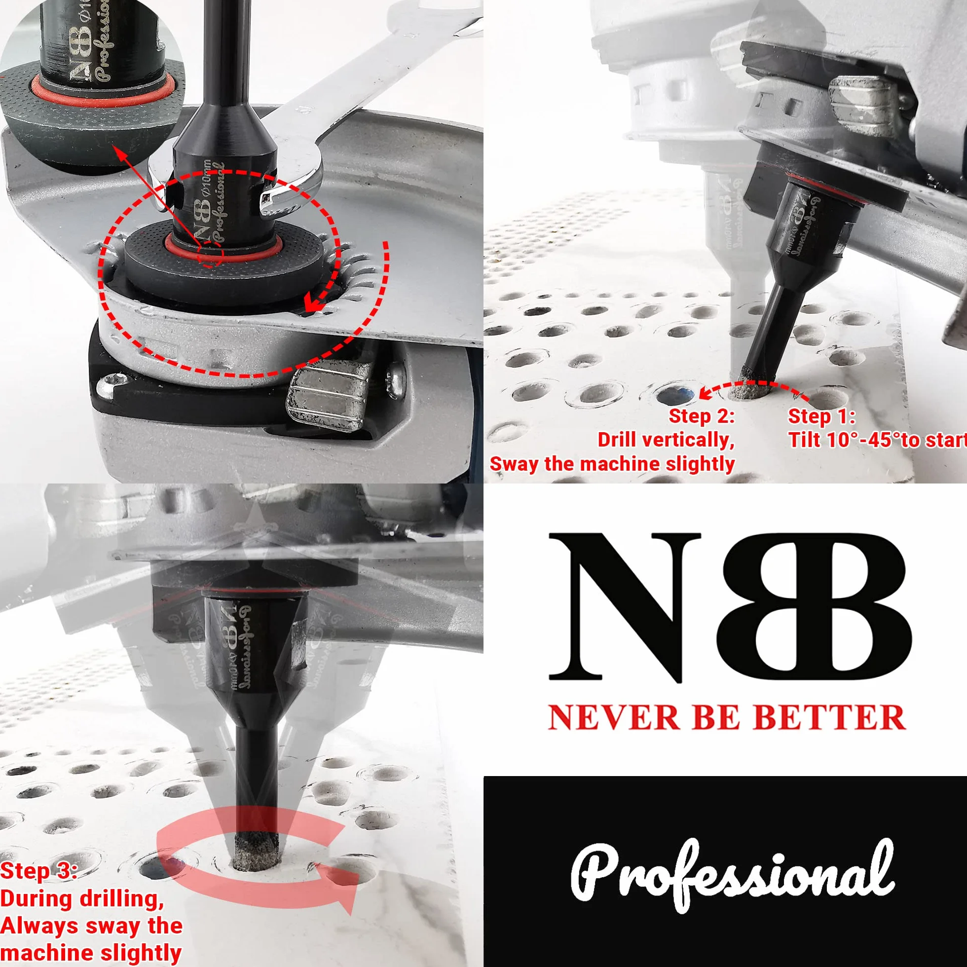 NBB wiertła diamentowe lutowane próżniowo z M14, do profesjonalnego wiercenia na sucho lub na mokro w twardej porcelanie, ceramice, płytkach, granit, marmurze, do szlifierek kątowych (6mm x10szt.)
