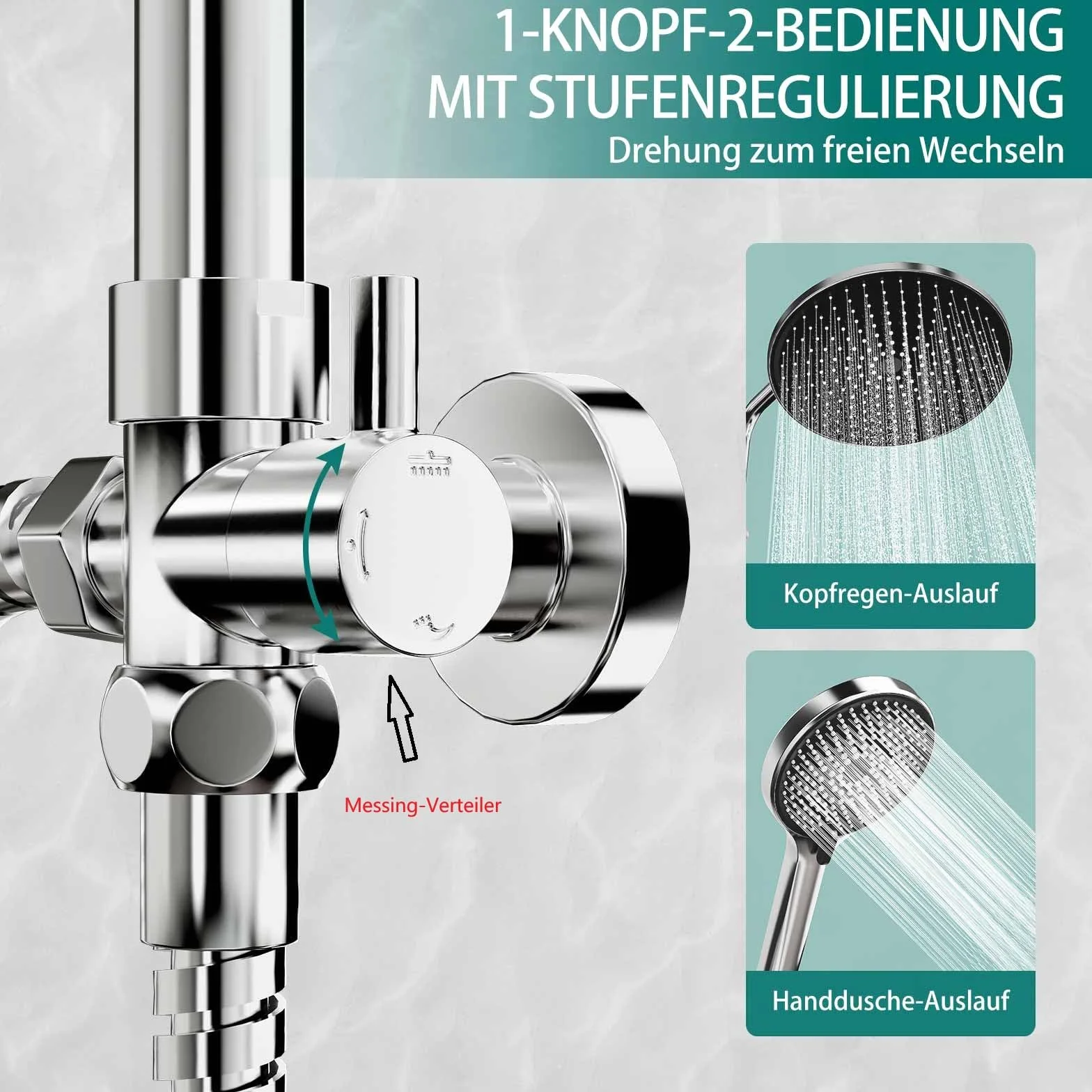 Zestaw prysznicowy bez armatury, system prysznicowy ze stali nierdzewnej z dużą głowicą prysznicową D26 cm, prysznic w komplecie z słuchawką prysznicową ABS, słuchawką prysznicową, 2 wężami