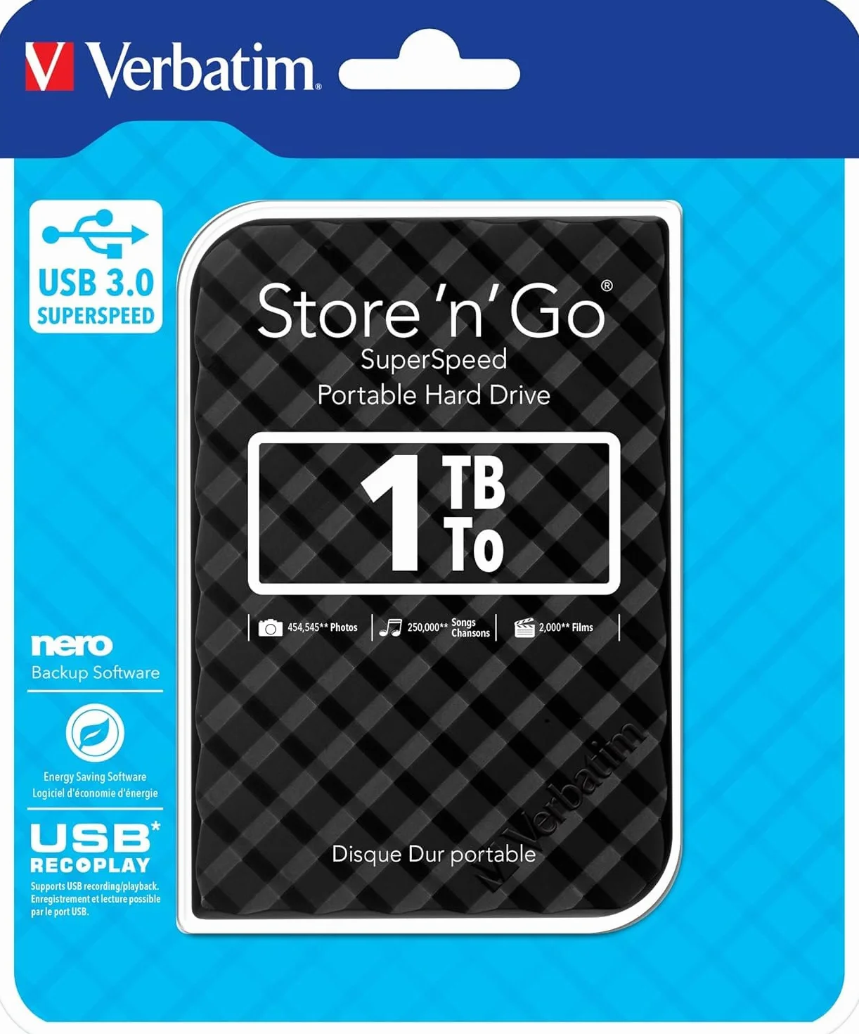 Verbatim Store 'n' Go SuperSpeed 1 TB zewnętrzny dysk twardy USB 3.0 czarny przenośny