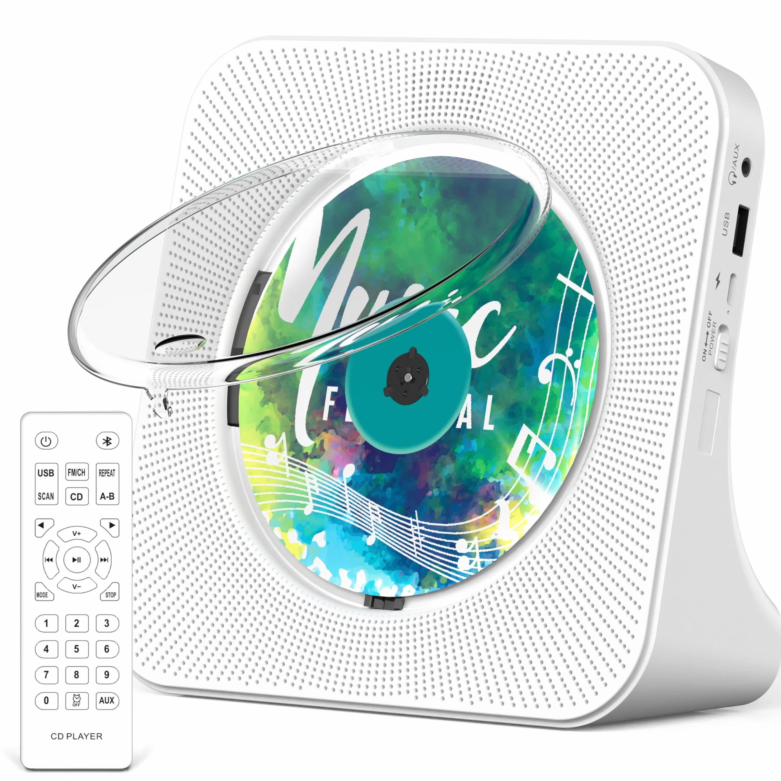 Przenośny odtwarzacz CD z Bluetooth 5.0, Greadio stacjonarny odtwarzacz CD do domu, odtwarzacz muzyczny CD z głośnikami, pilot zdalnego sterowania, osłona przeciwpyłowa, radio FM, wyświetlacz LCD, AUX