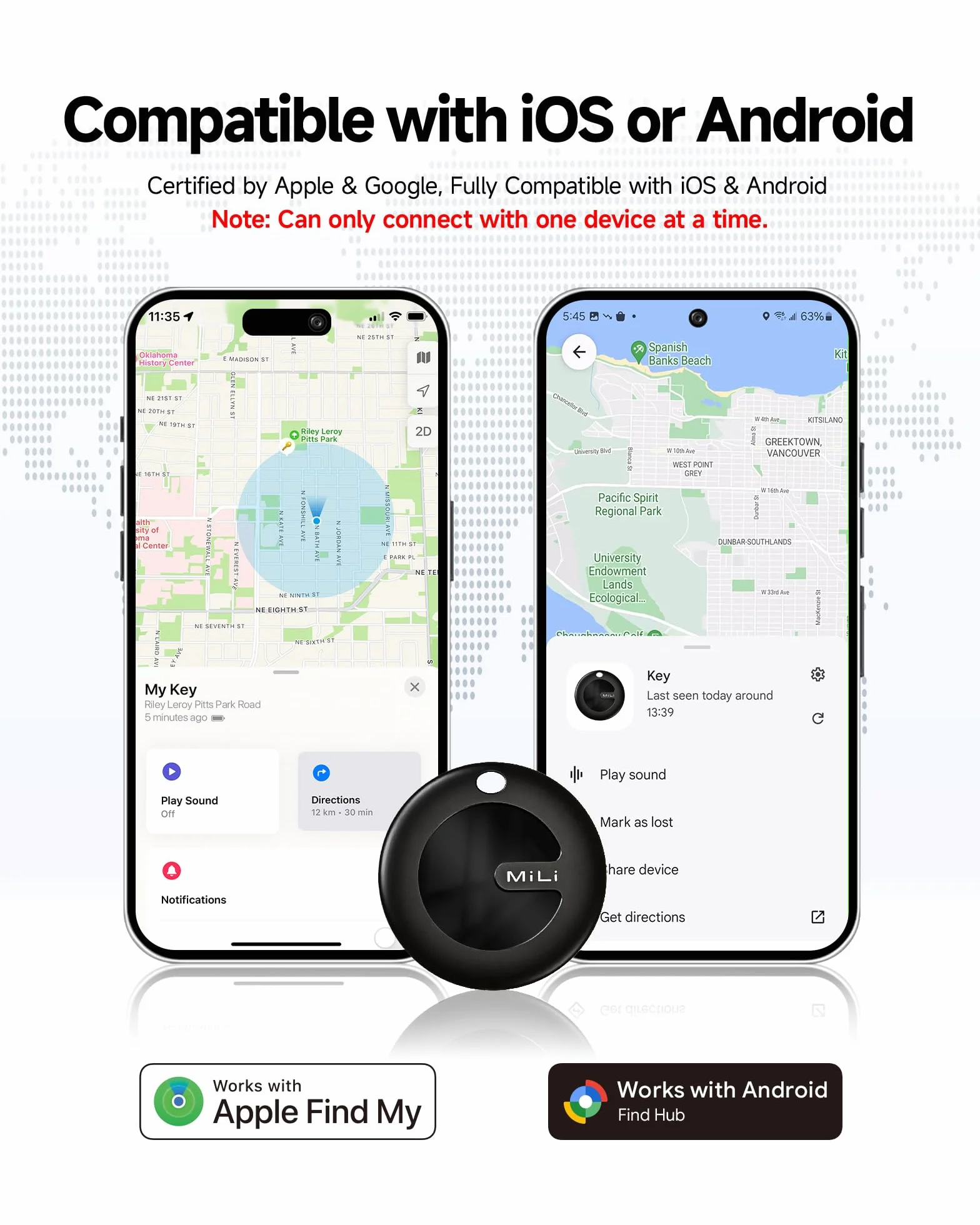 MiLi MiTag Duo Smart Tracker lokalizator kluczy kompatybilny z Apple Wo jest Znajdź urządzenie Android