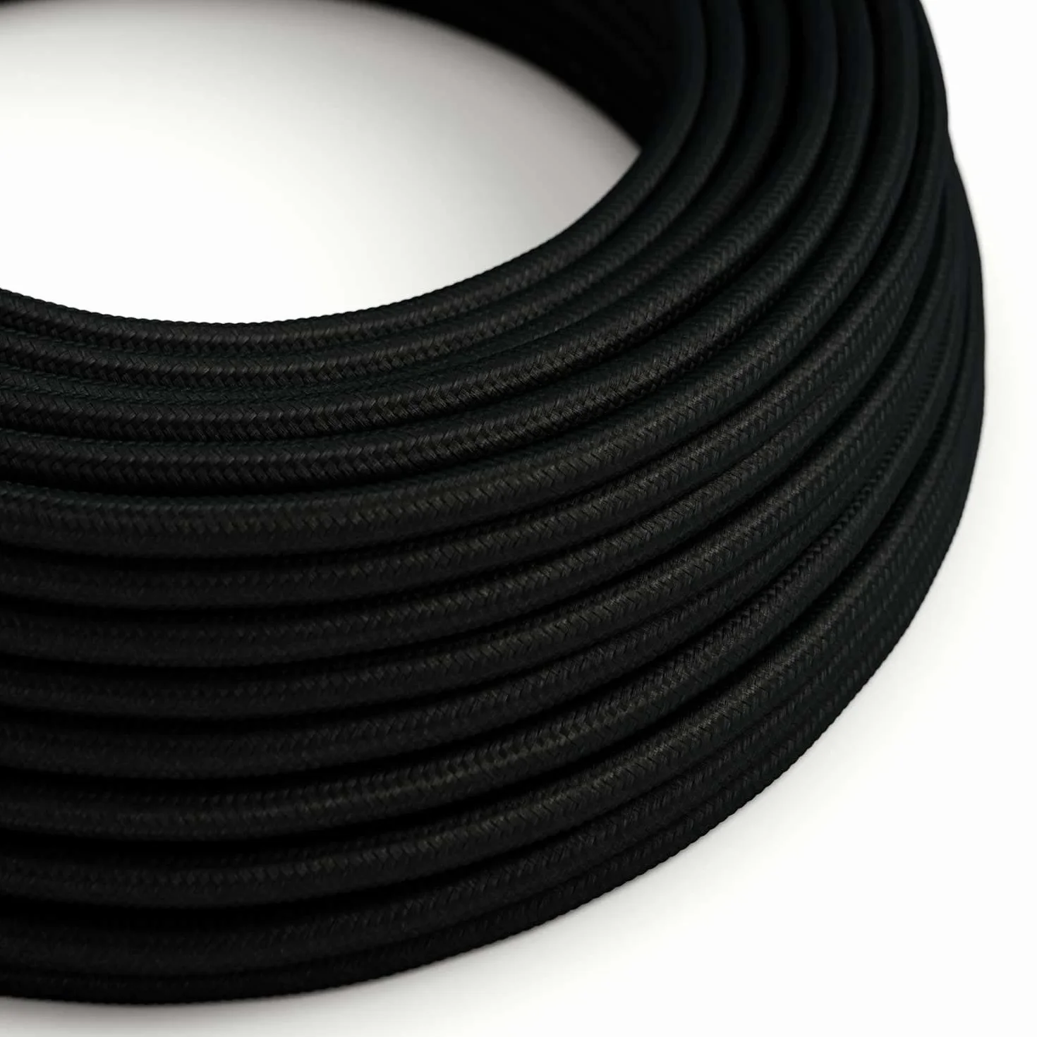Okrągły kabel elektryczny pokryty Rayon tkanina w jednolitym kolorze RM04 czarny - 2 x 0,75, 5 metrów