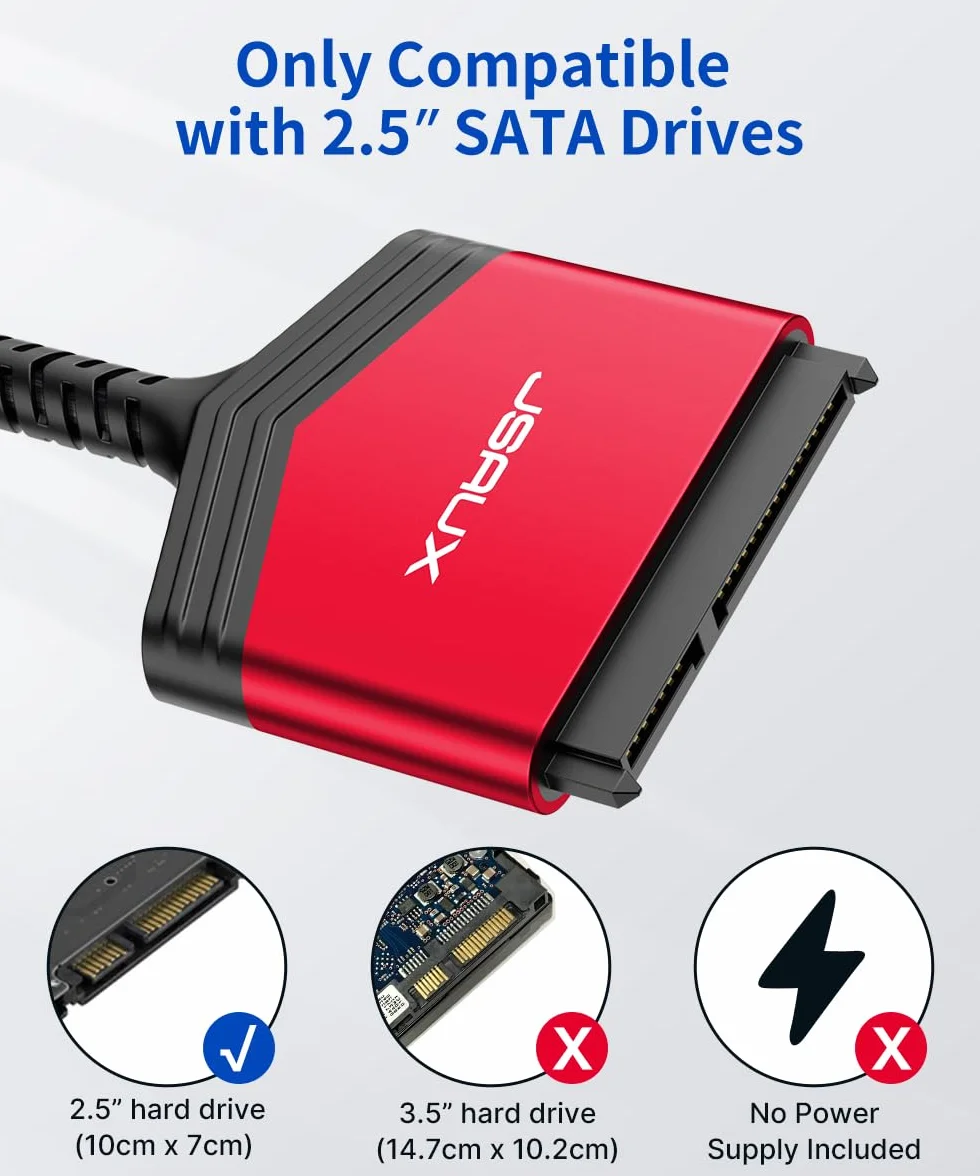 JSAUX Adapter SATA na USB 3.0, kabel USB do SATA III do 2,5" dysk twardy Nylon - czerwony