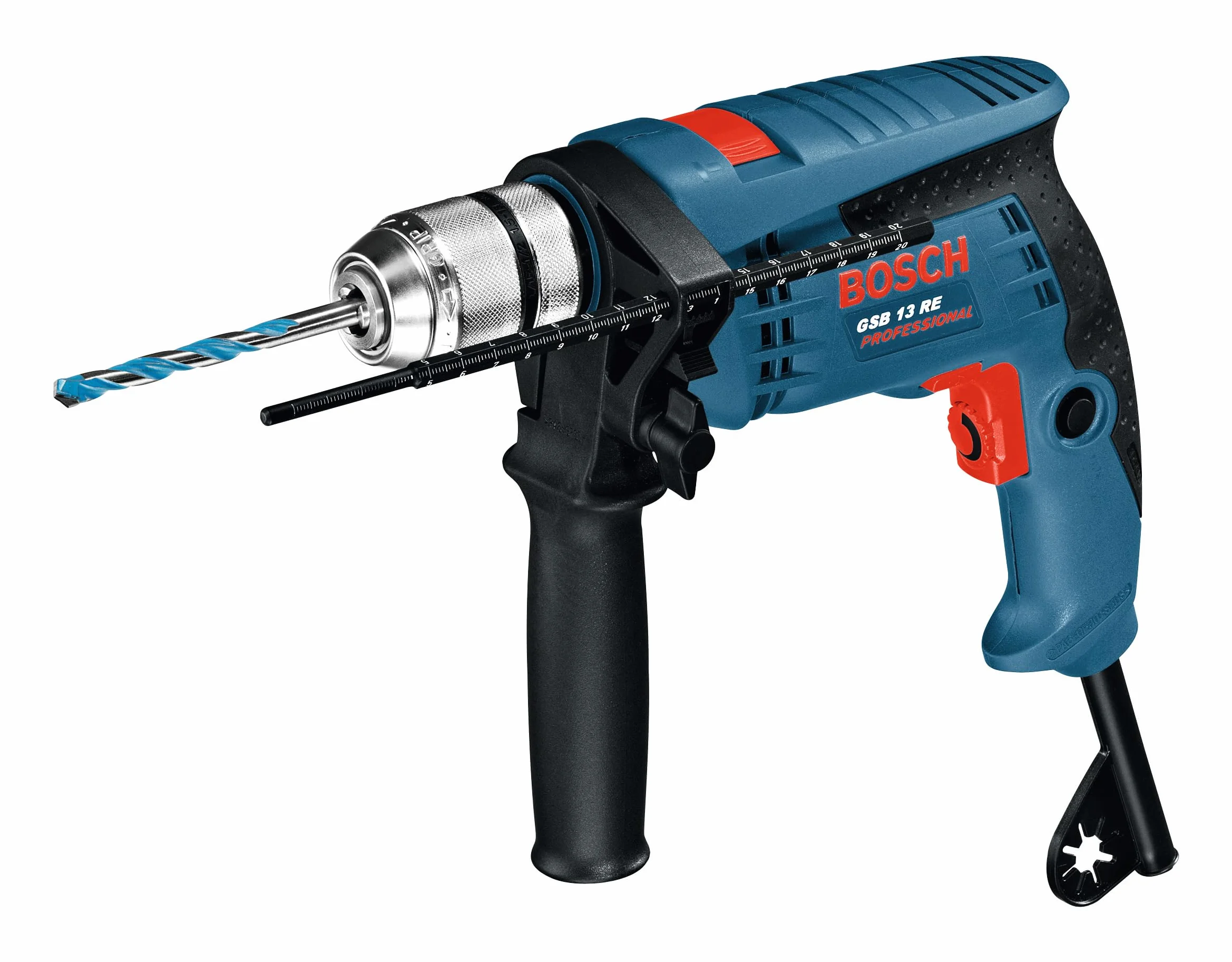 Bosch Professional: wiertarka udarowa GSB 13 RE (600 W, ogranicznik głębokości 210 mm, szybkozaciskowy uchwyt wiertarski 13 mm)