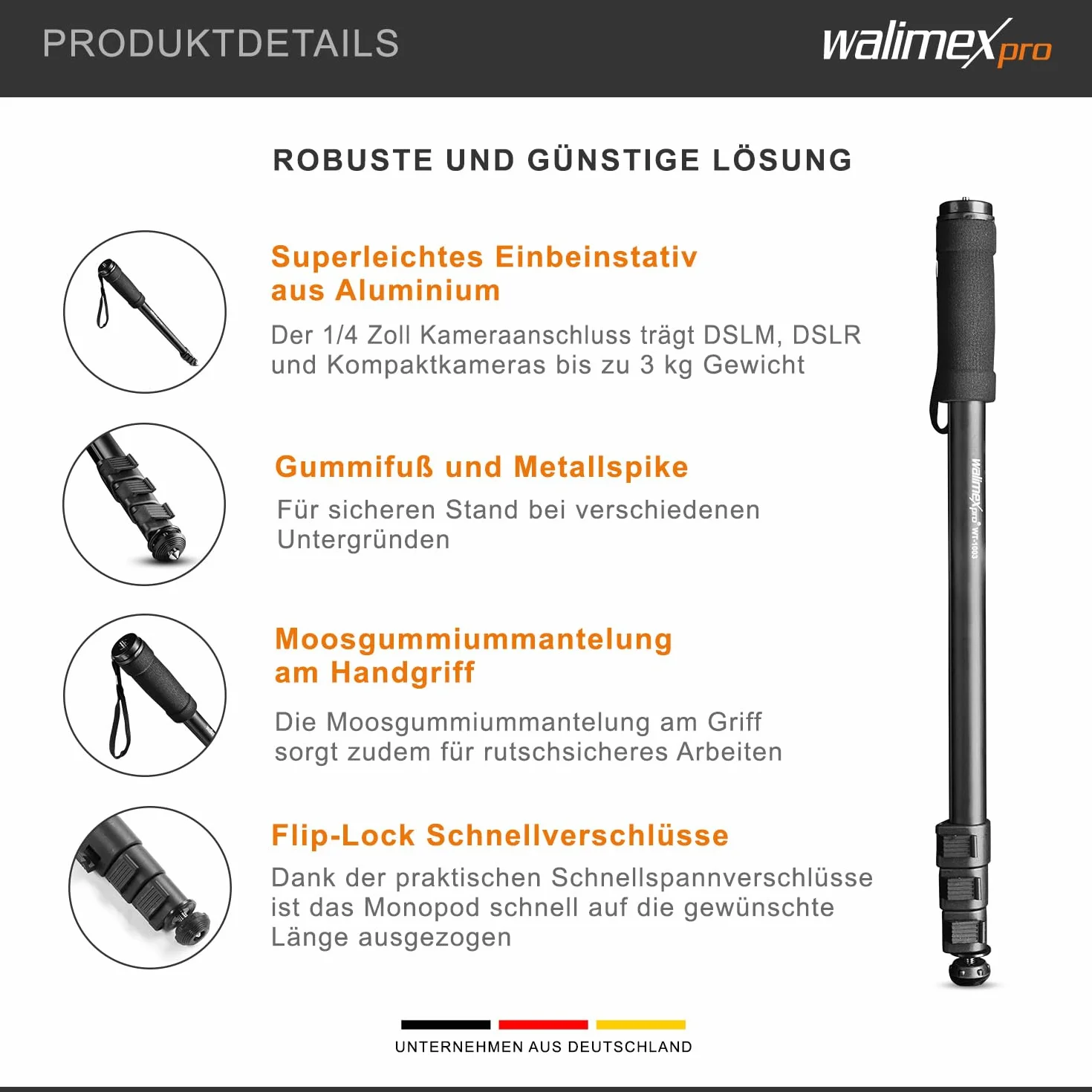 Walimex Pro Statyw Monopod 171 cm Szary Czarny