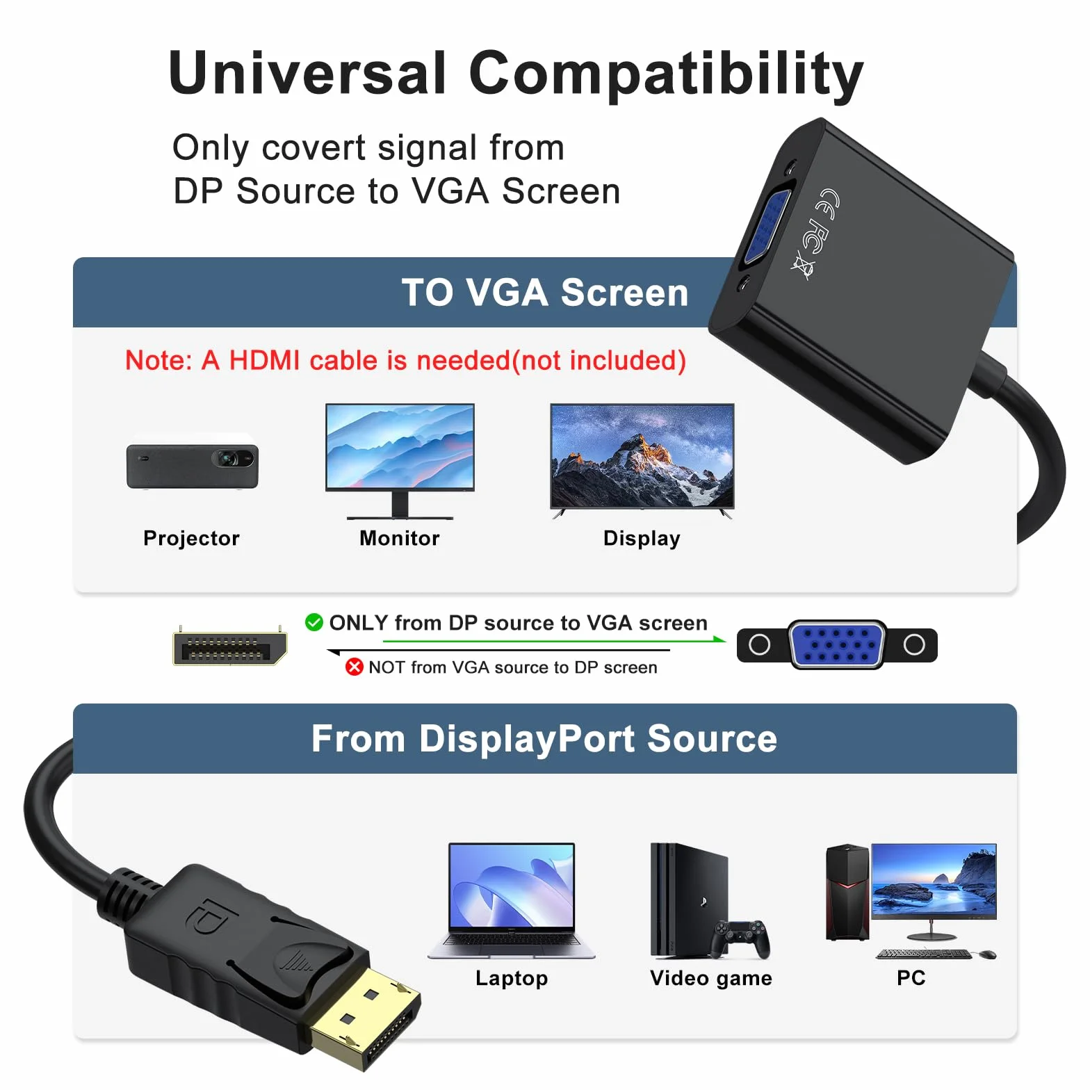 AK Wyświetlacz DP na VGA konwerter adapter wtyczka na gniazdo