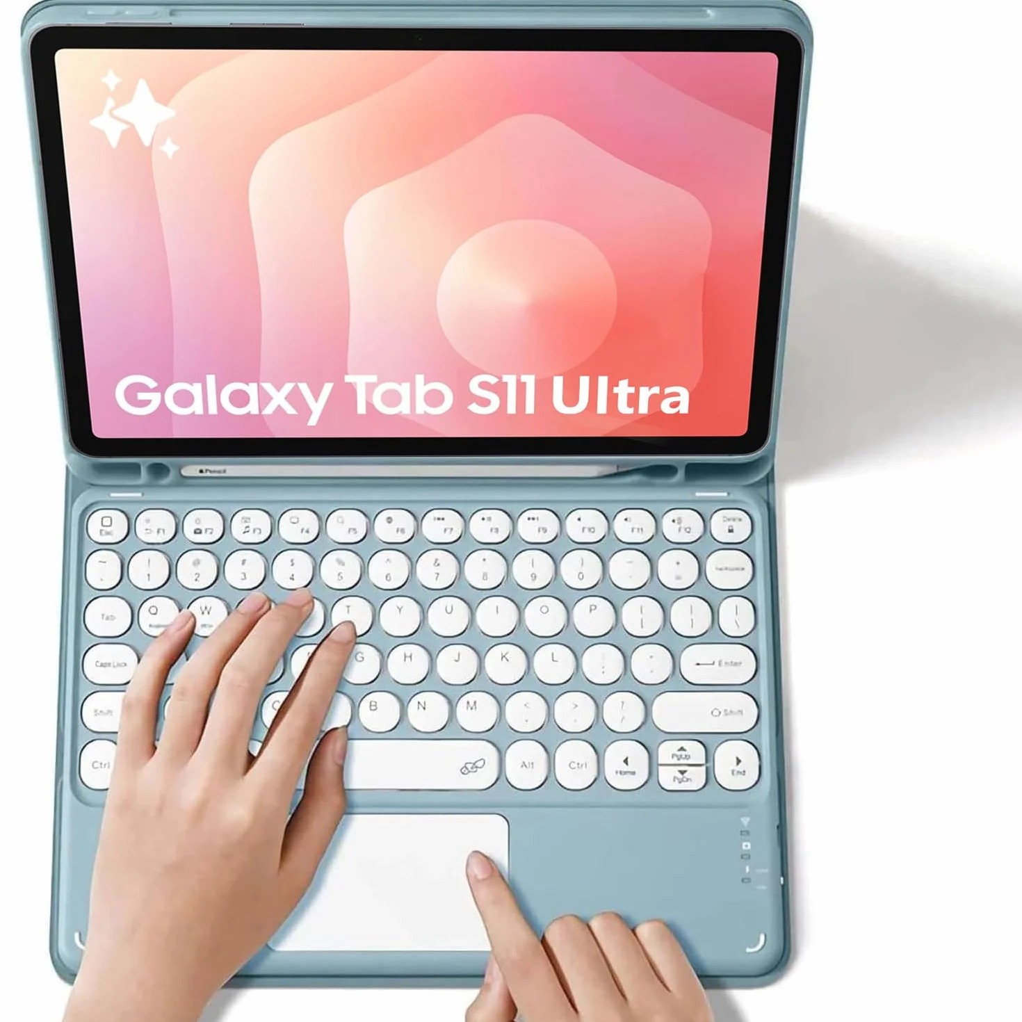 Keyboard Case for Samsung Galaxy Tab S11 Ultra S10 Ultra S9 Ultra S8 Ultra 14.6 cala, Podświetlana Klawiatura Bluetooth, Odłączana Mysz, Różowy