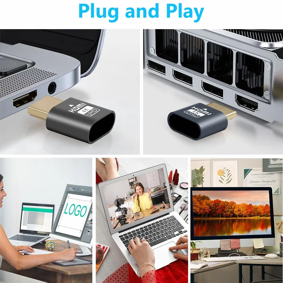 AXFEE Wtyczka HDMI Dummy 4K@60Hz 3840x2160 Monitor Wirtualny Emulator HDMI Adapter USB-C na HDMI