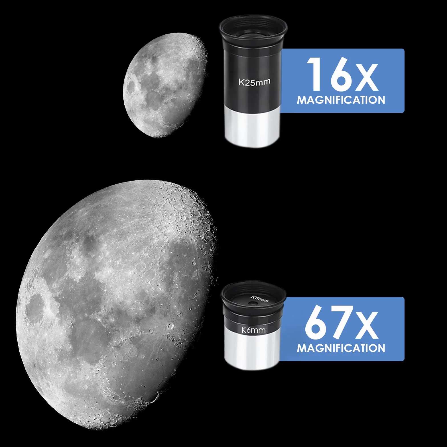 Teleskop astronomiczny z akromatycznymi okularami K25mm i K6mm