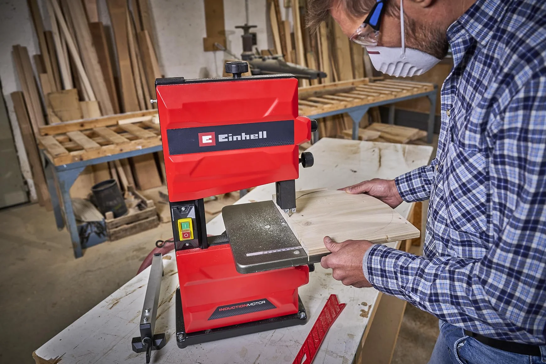 Einhell Piła taśmowa TC-SB 200/1 (wymiana brzeszczotu bez użycia narzędzi, prowadnica równoległa, regulacja wysokości, prowadnica na łożyskach kulkowych, bezstopniowe nachylenie stołu:
