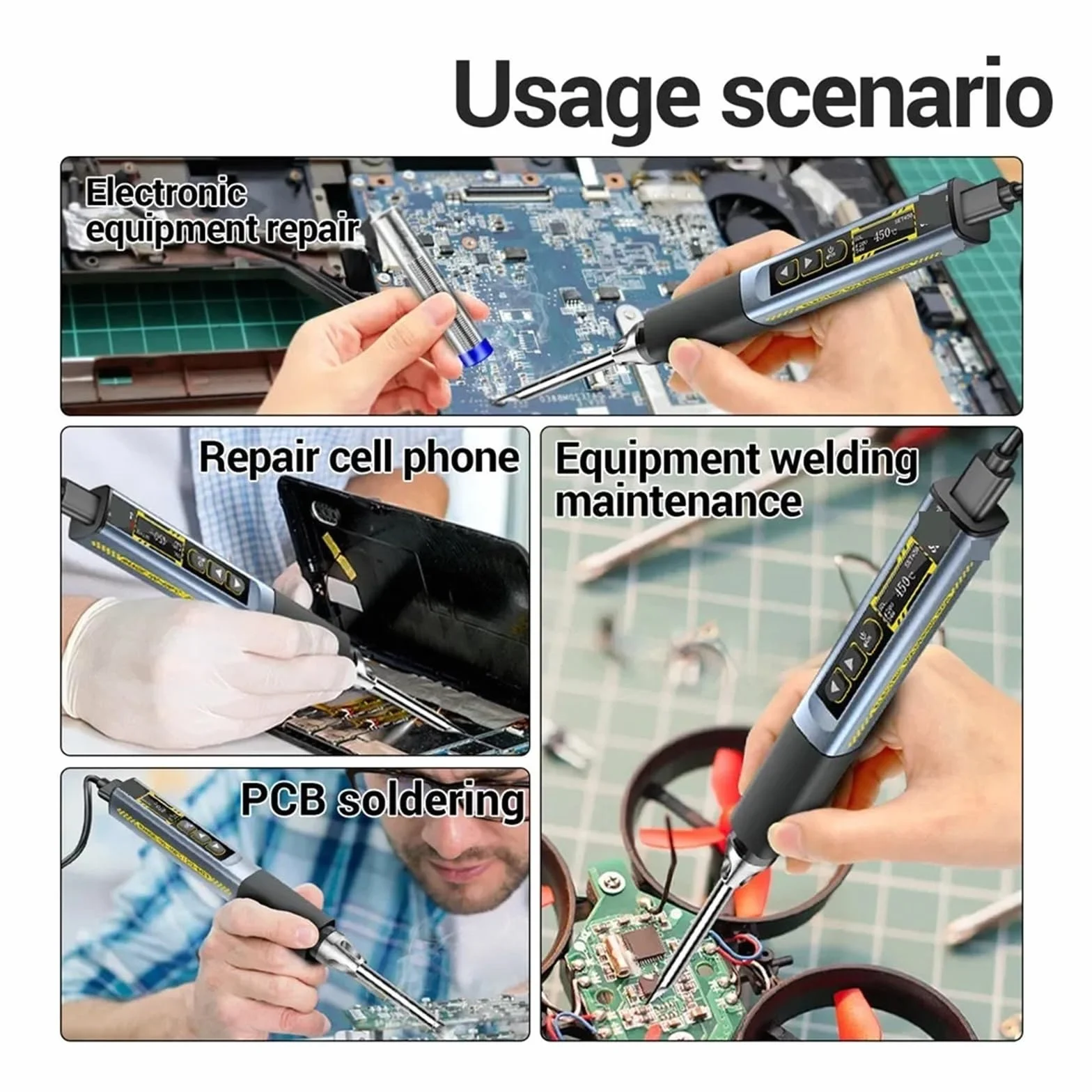 Lutownice Elektryczne PD/QC 96W Regulowana Temperatura Ładowanie Szybkie Nagrzewanie Przenośne Inteligentne Narzędzia Spawalnicze Dla Elektryków Precyzyjne Podgrzewanie(Black,01)