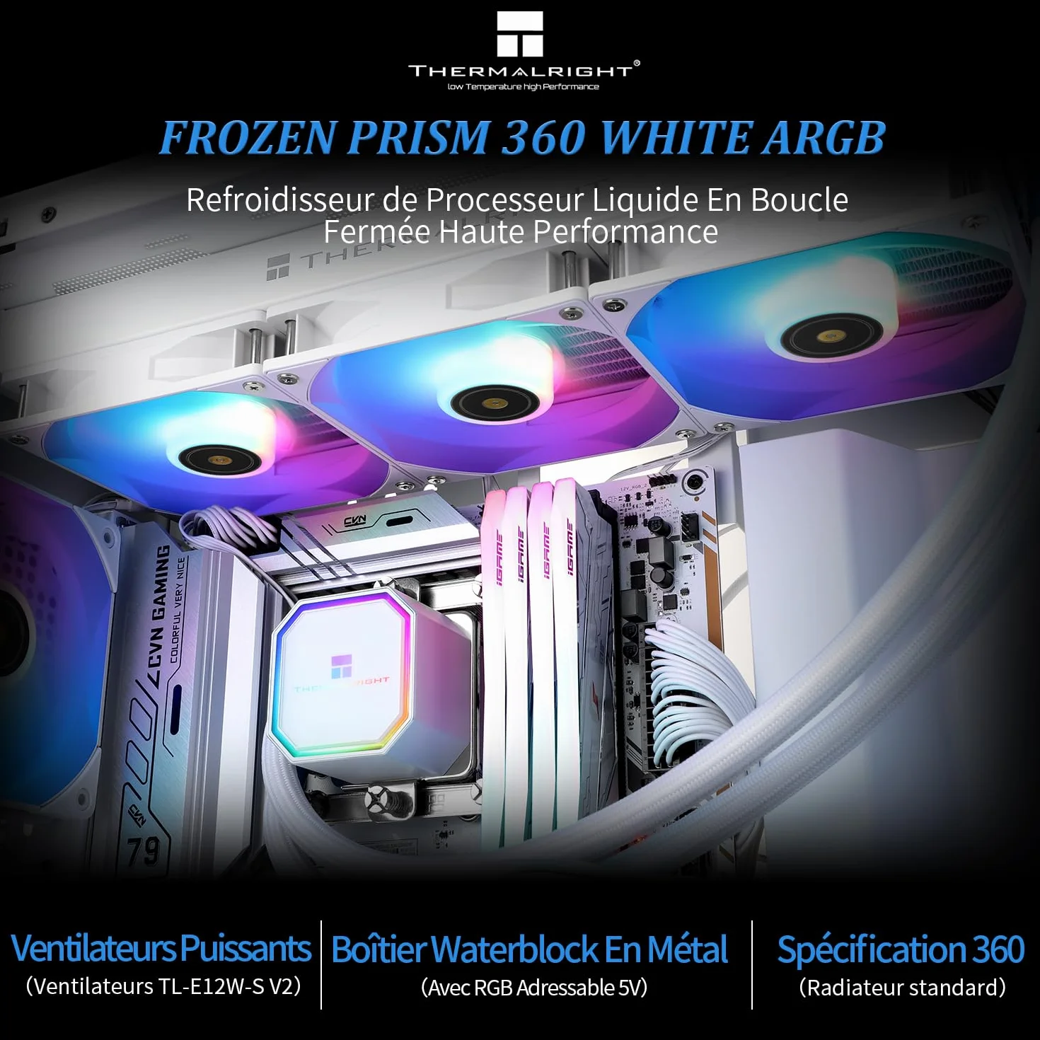 Thermalright Frozen Prism 360 Biały ARGB Cieczochłodny Radiator CPU z 120mm ARGB PWM Wentylatorem, Radiator Komputerowego dla AM4/AM5, Intel lga1700/1851/1150/1151/1200/2011