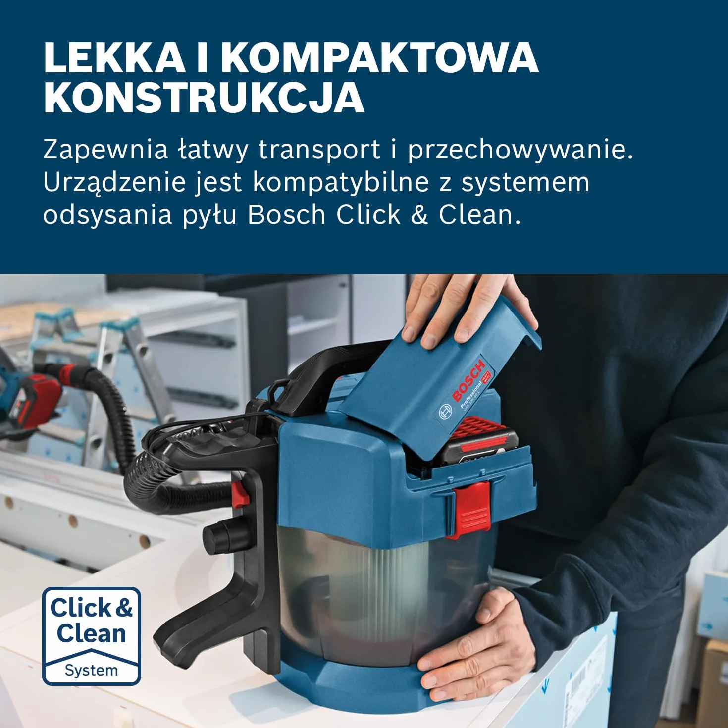 System profesjonalny 18 V firmy Bosch: odkurzacz przemysłowy GAS 18V-10 L wąż 1,6 m, 3 rury, bez akumulatora i ładowarki