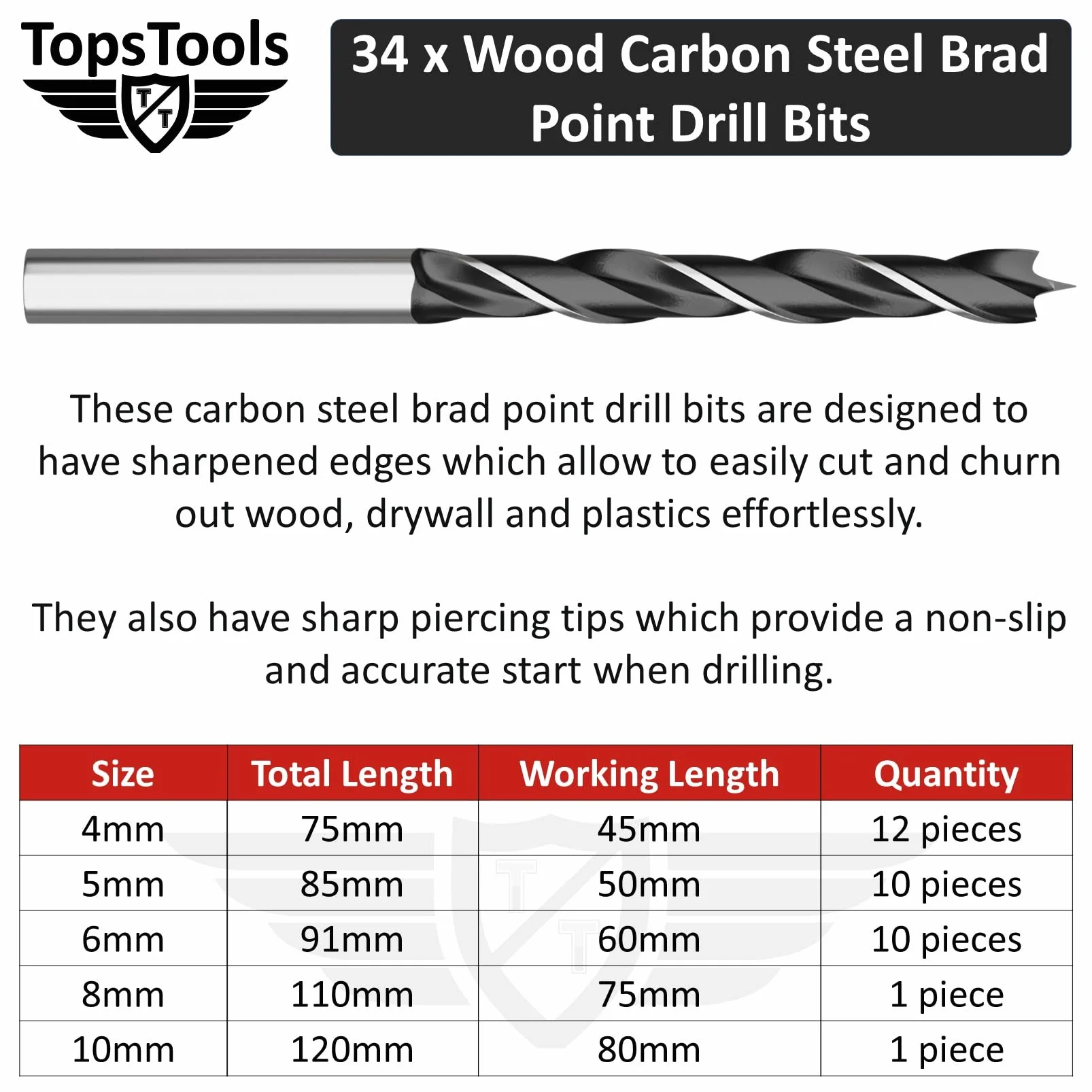 TopsTools 151pcs TT151TW 1mm 10mm Drewno Beton Cegła Wiertła Trwały | Mixed HSS, carbide masonry i brad-point drewno bits zapewniają trwały wiercenie across metal, masonry, drewno i plastiku