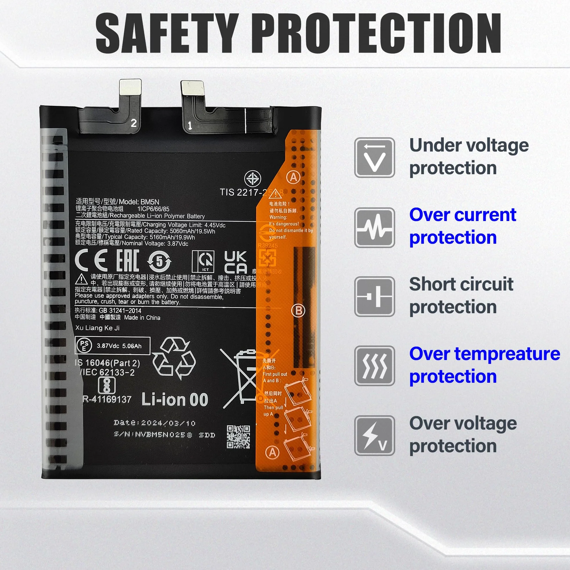 Bateria zamienna BM5N 5060 mAh kompatybilna z Xiaomi Poco F5 Pro 23013PC75G