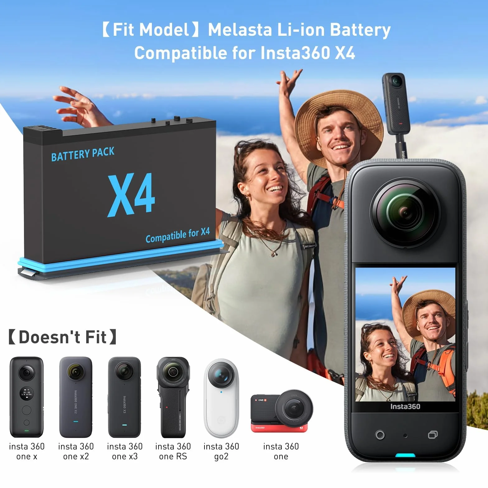 melasta 3,85 V 2500 mAh do baterii Insta360 X4 i ładowarki z kablem USB-A do C, ładowarka do baterii aparatu z kartą SD do przechowywania i szybkim ładowaniem