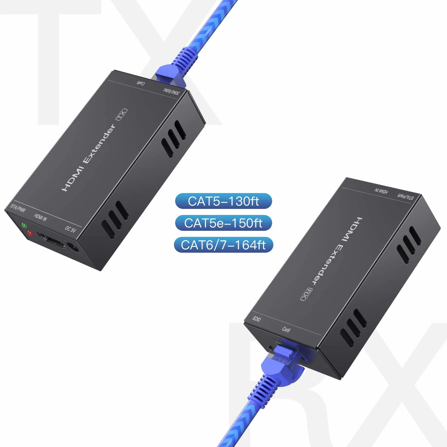 PWAYTEK Przedłużacz HDMI 1080p 60 Hz 3D Cat5e Cat6 Cat7 Full HD 50 m EDID POC nadajnik odbiornik