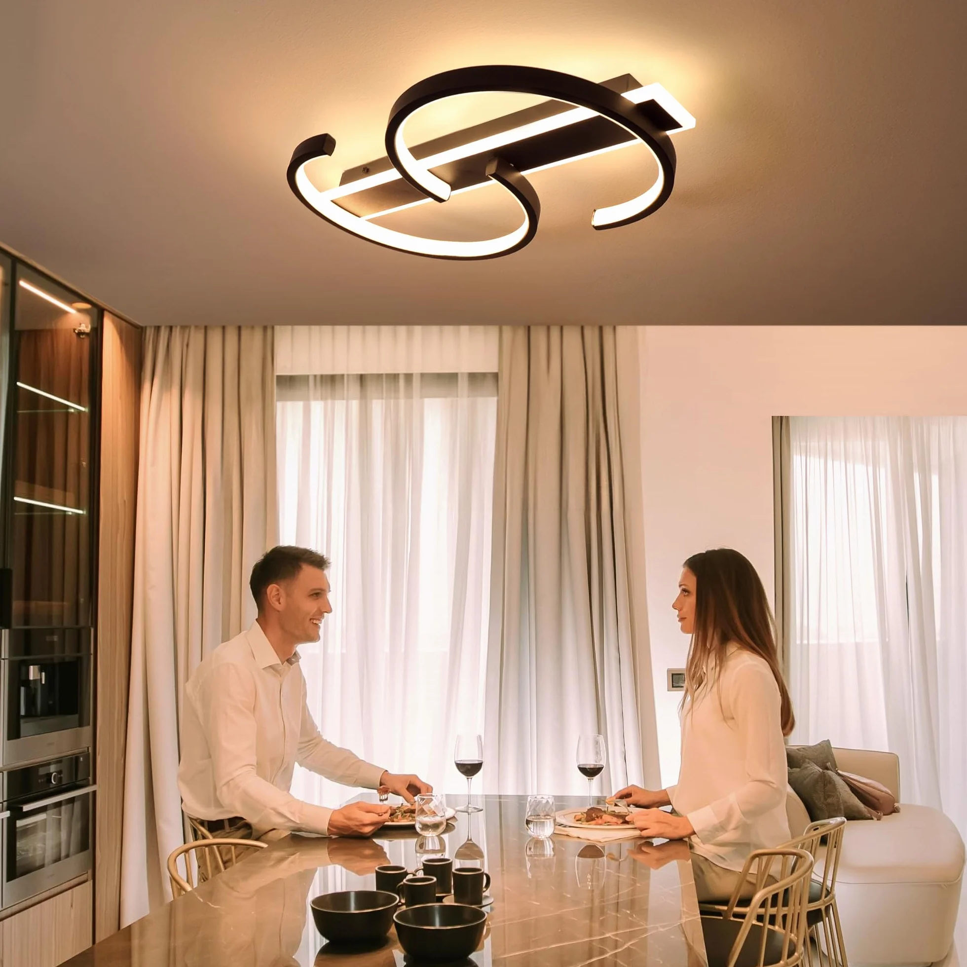 LUOLONG Lampa sufitowa LED ściemnialna czarna lampa do salonu 35 W z pilotem 2 pierścienie lampa sufitowa do sypialni gabinet nowoczesne oświetlenie sufitowe led-40 cm Schwarz