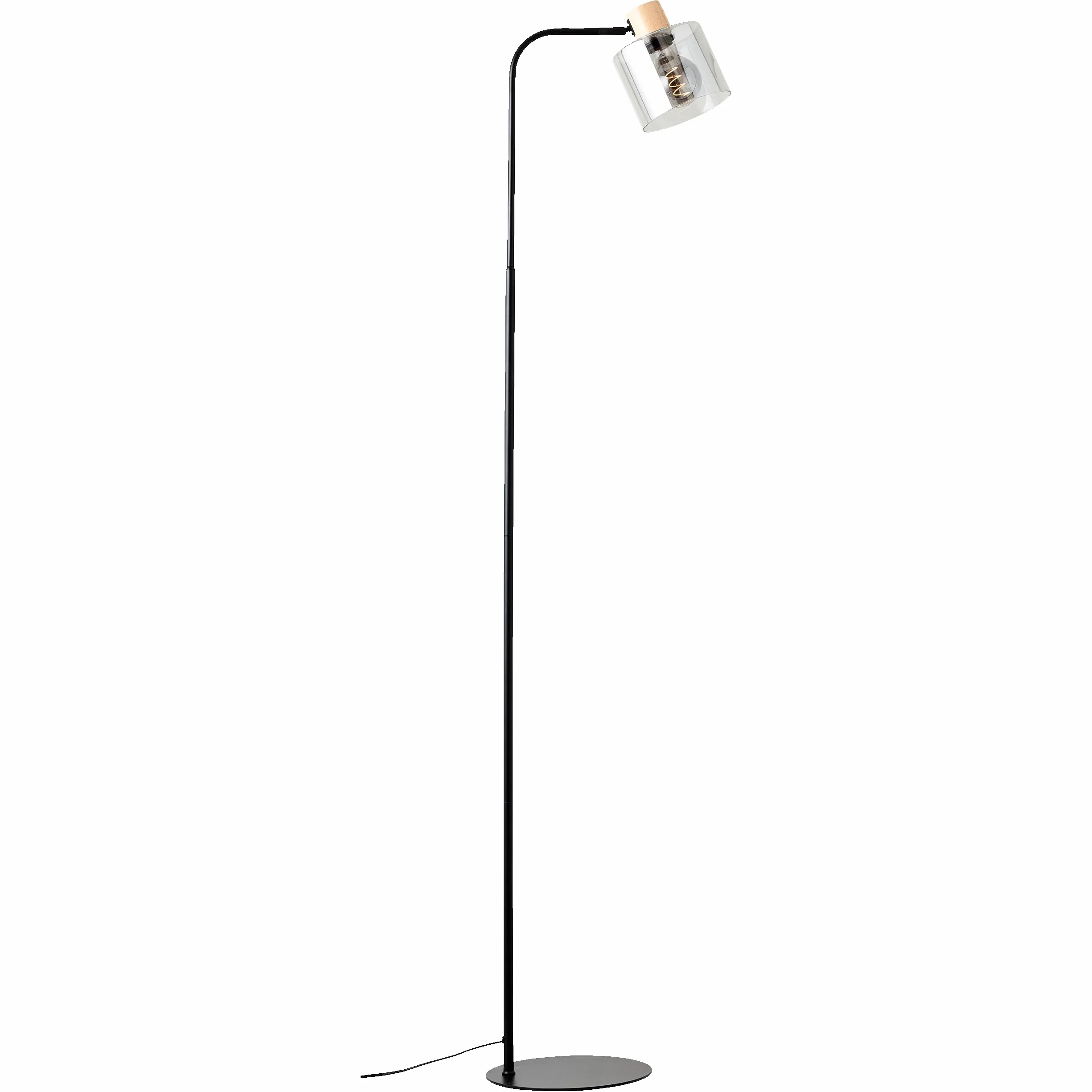 Lightbox Nowoczesna lampa stojąca – 160 x 25 x 32 cm – lampa stojąca z kloszem i oprawką ze szkła w kolorze przydymionym i oprawką z drewna (kauczuk) i przełącznikiem – E27 – z metalu/szkła/drewna – w