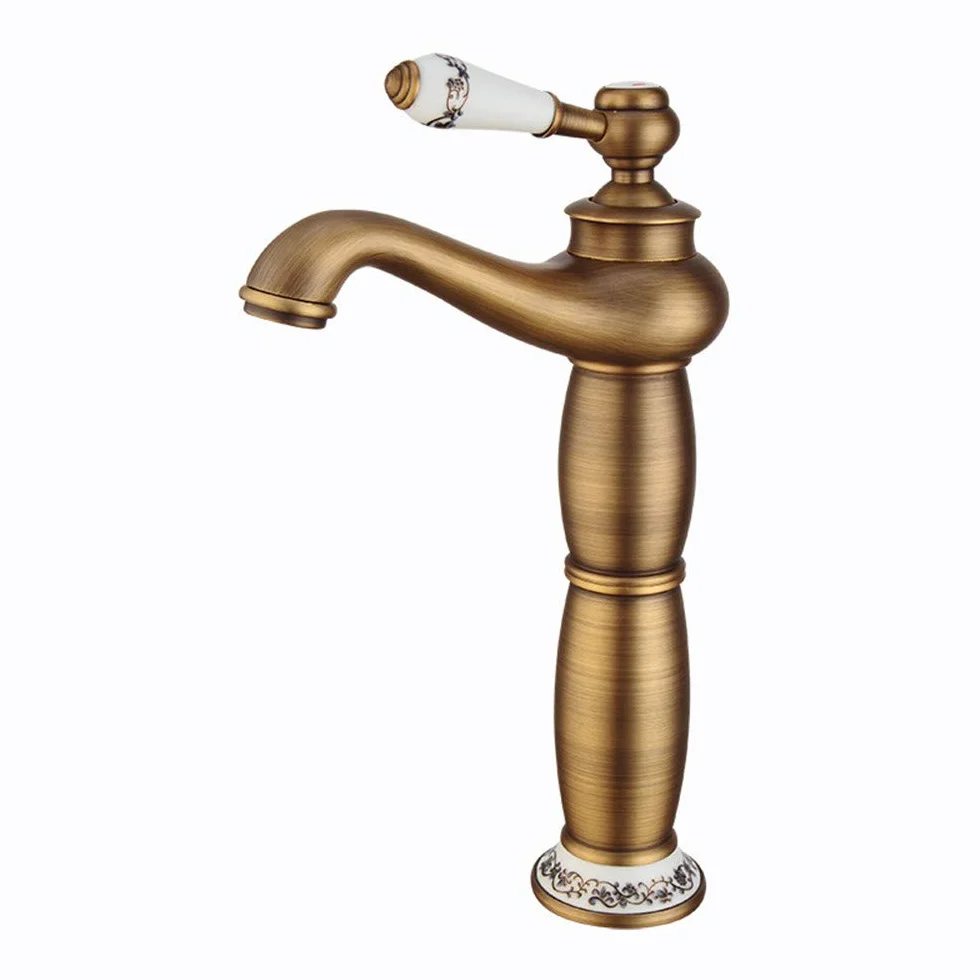 Antyczna miedziana bateria łazienkowa z ceramicznym pojedynczym uchwytem i napowietrzaczem w stylu retro bateria umywalkowa do podwyższonej sceny umywalka mieszacz ciepłej wody wysoki ranking