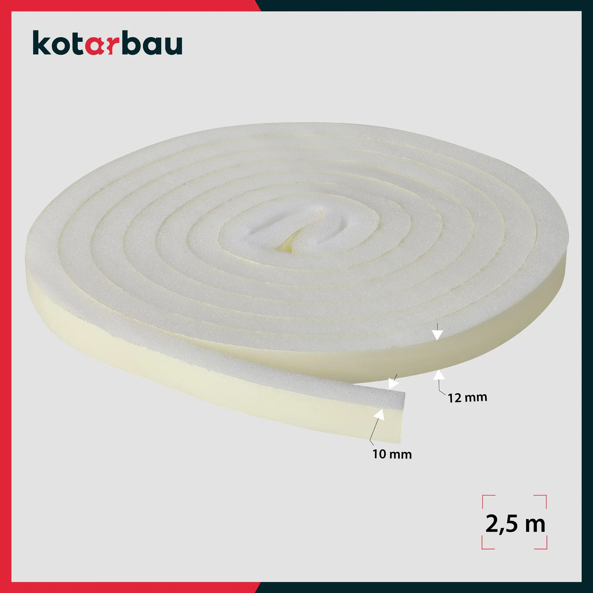 KOTARBAU® 2 szt. taśmy uszczelniającej piankowej 10x12 mm x 2,5 m grubości PU3 Taśma uszczelniająca do okien samoprzylepna Taśma uszczelniająca do drzwi samoprzylepna Uszczelka okienna s