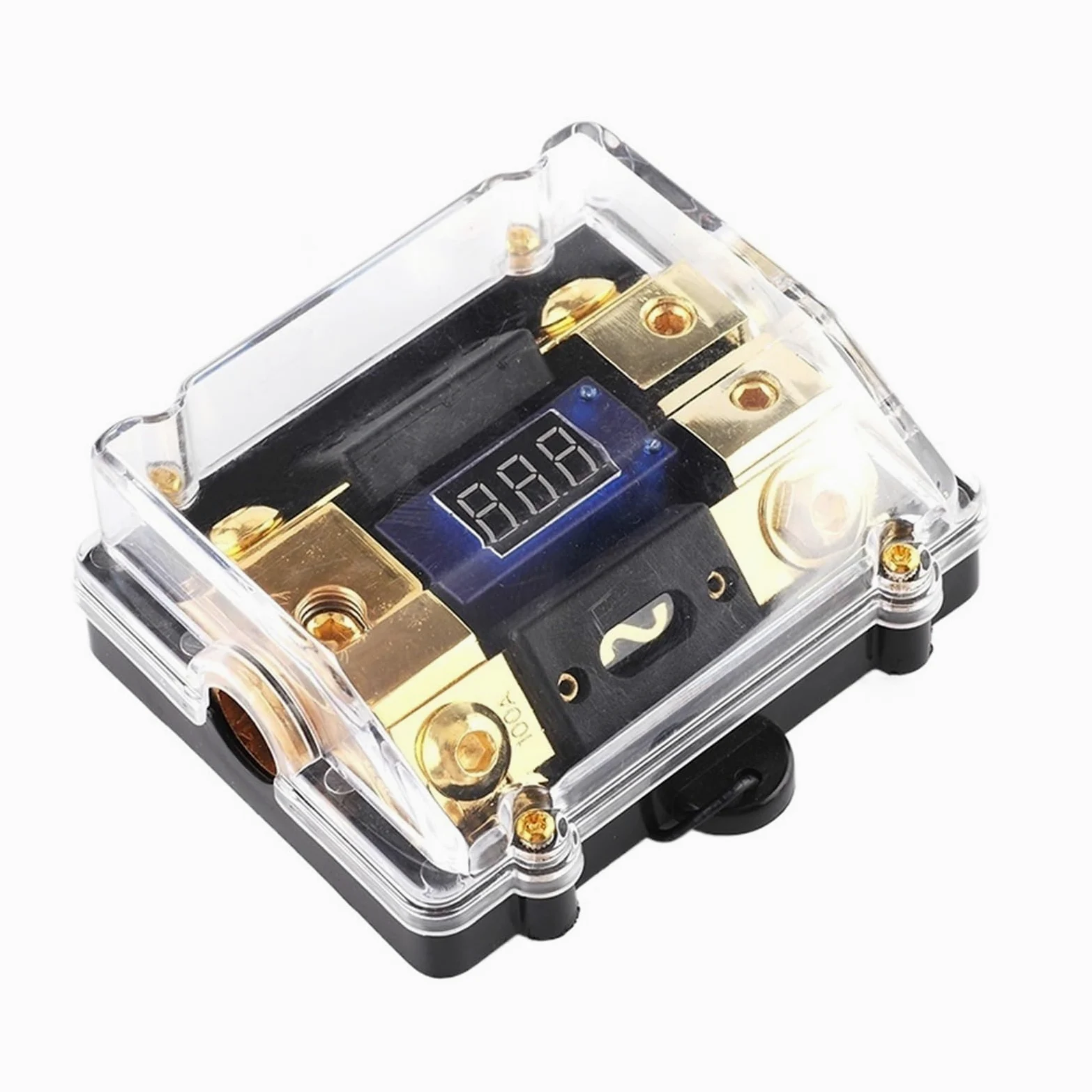 1 x uniwersalny samochodowy cyfrowy czerwony wskaźnik napięcia LED, wzmacniacz audio w 2 możliwościach, z 100 A, 150 A, skrzynka bezpiecznikowa (100 A)