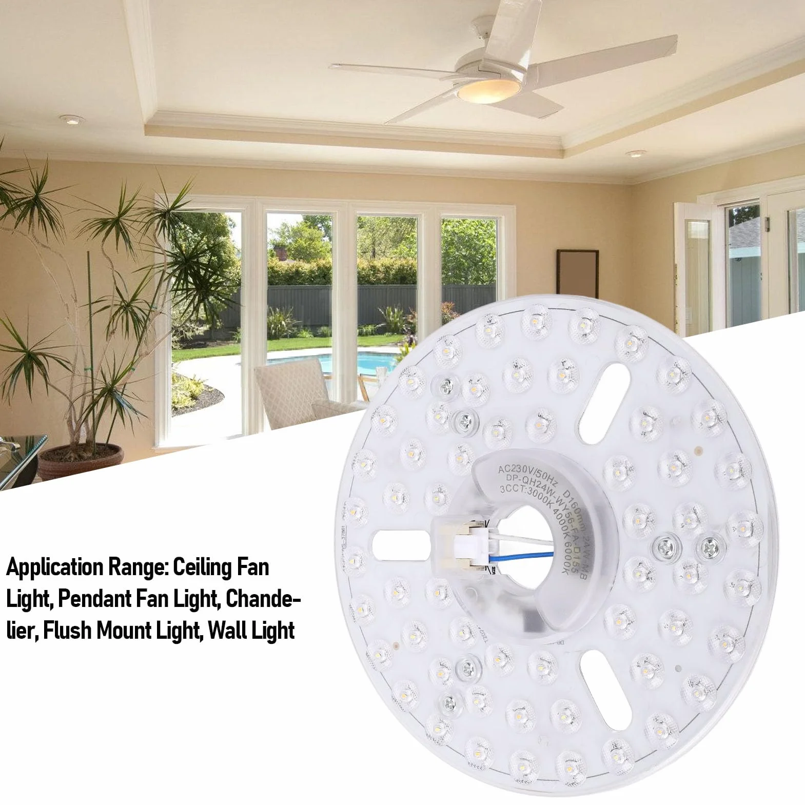 6,3in Zestaw LED Wentylatora LED Magnetyczny 24 W Dimmabable 3CCT 3000K 4000K 6000K Wentylatory Wentylatorów (230V)