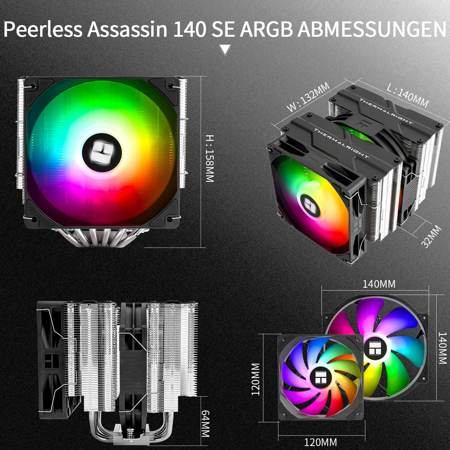Thermalright Peerless Assassin 140 SE ARGB chłodnica procesora Dual-Tower 6 rur grzewczych wentylator PWM AM4/AM5 LGA115x/1700/1851
