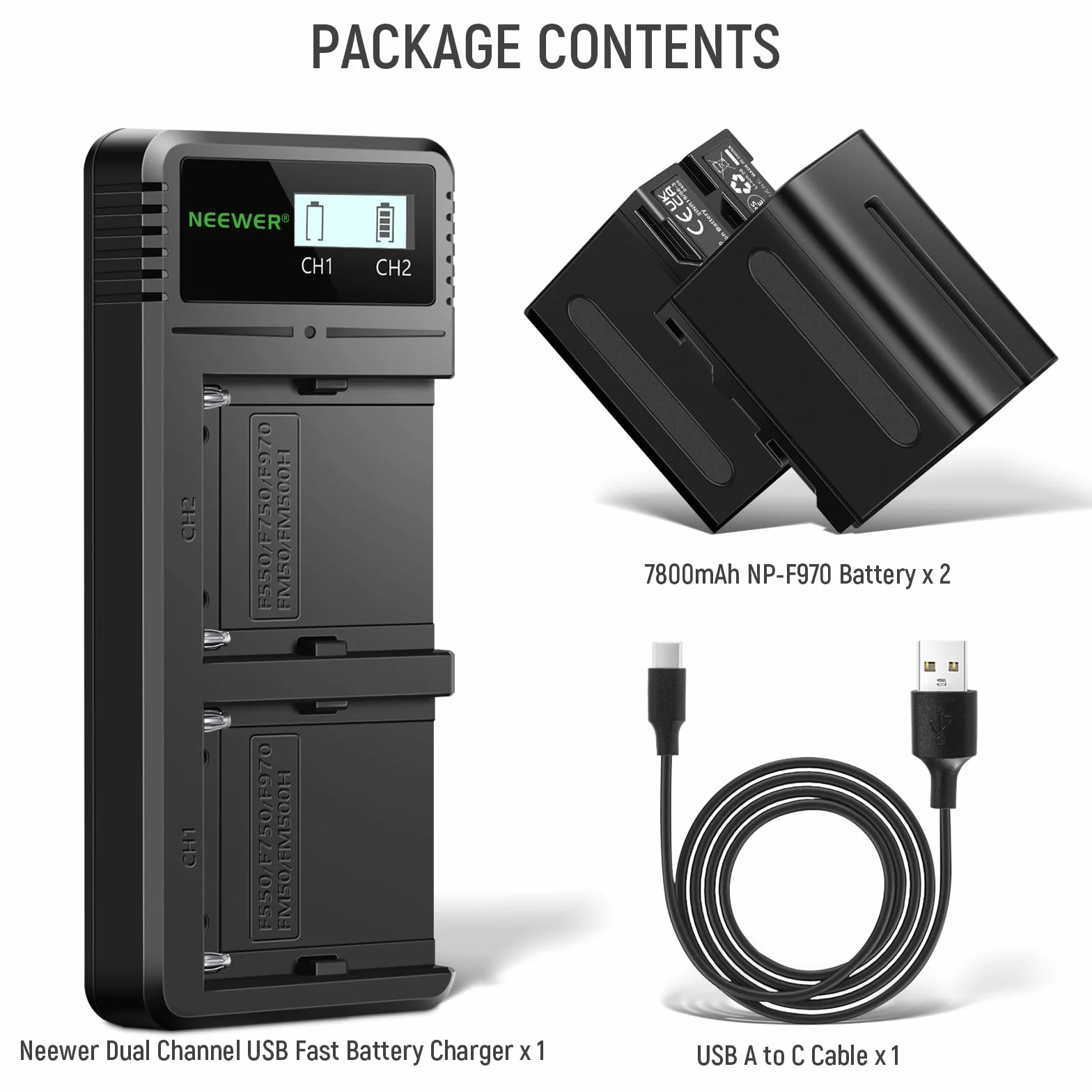 NEEWER NP-F970 7800 mAh zapasowe baterie z szybką ładowarką LCD Dual USB do Sony kamera LED monitor