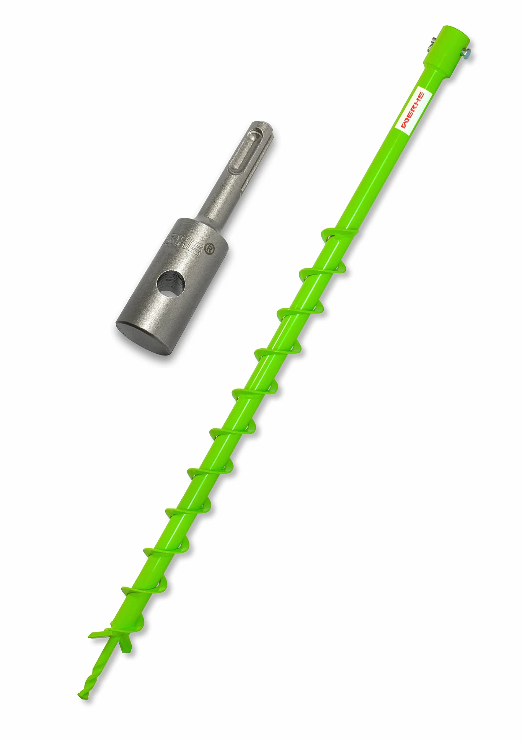 WERHE świder ziemny Ø 40 mm, lita stal, adapter SDS Plus | precyzyjny grot, do lekkich do gleb średniozwartych, wysoka trwałość, odporność na pęknięcia, do wiertarki odpowiedni